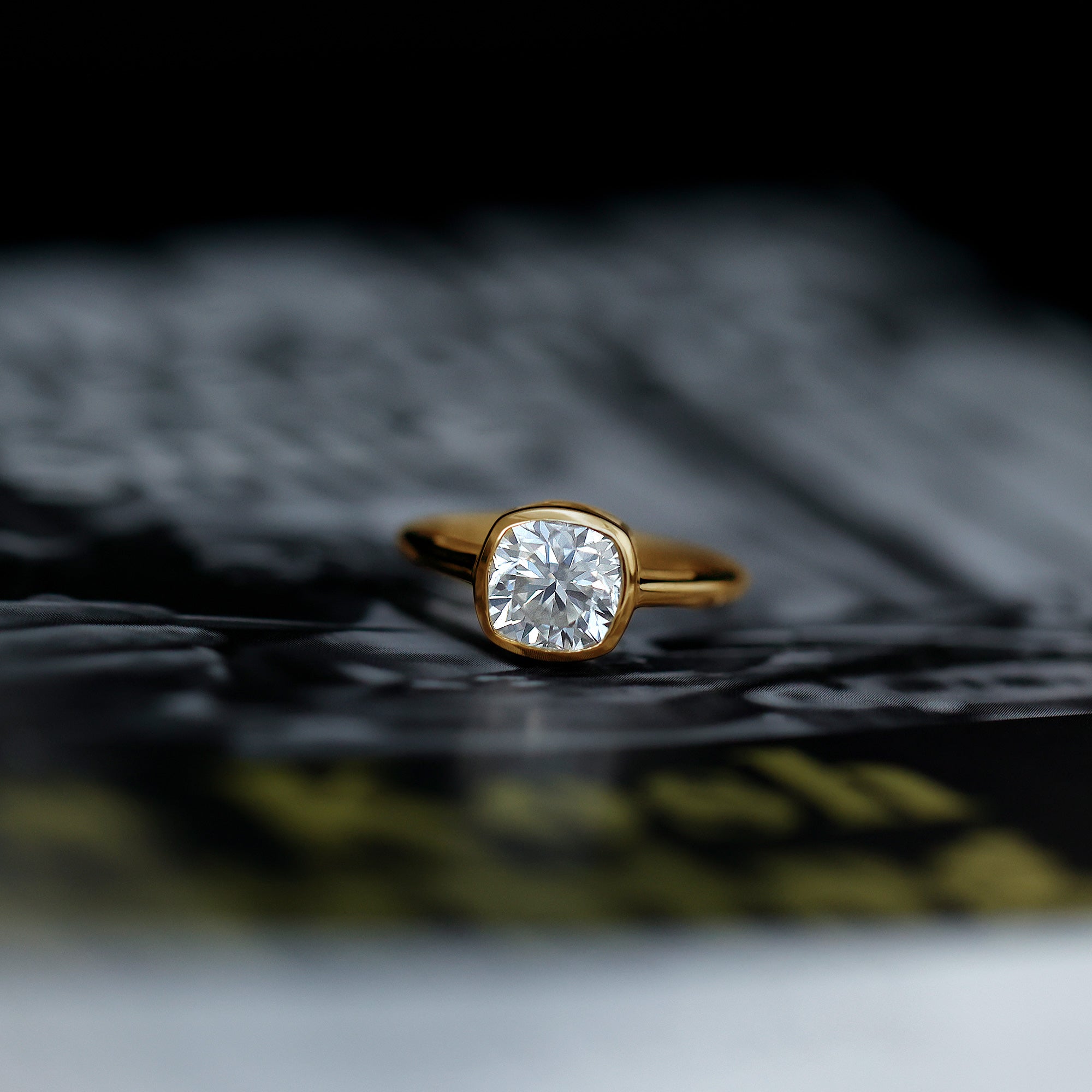 3 Carat Solitaire Cushion Cut Lab Grown Diamond Bezel Engagement Ring with IGI Certificate Lab - ( E-VS1 ) - Rosec Jewels