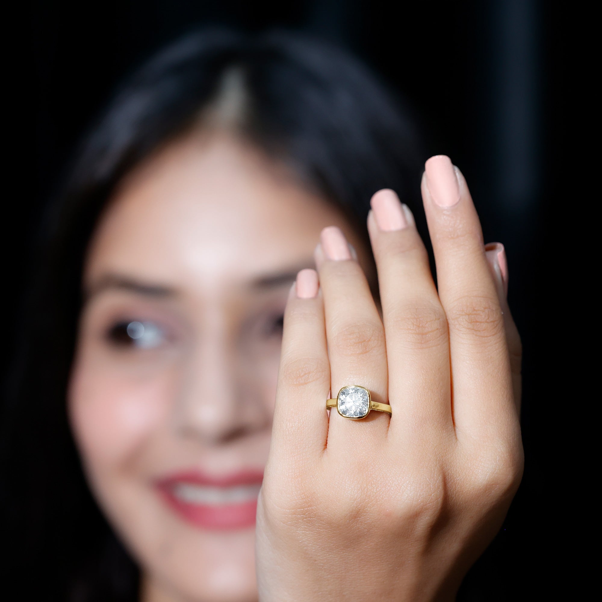 3 Carat Solitaire Cushion Cut Lab Grown Diamond Bezel Engagement Ring with IGI Certificate Lab - ( E-VS1 ) - Rosec Jewels