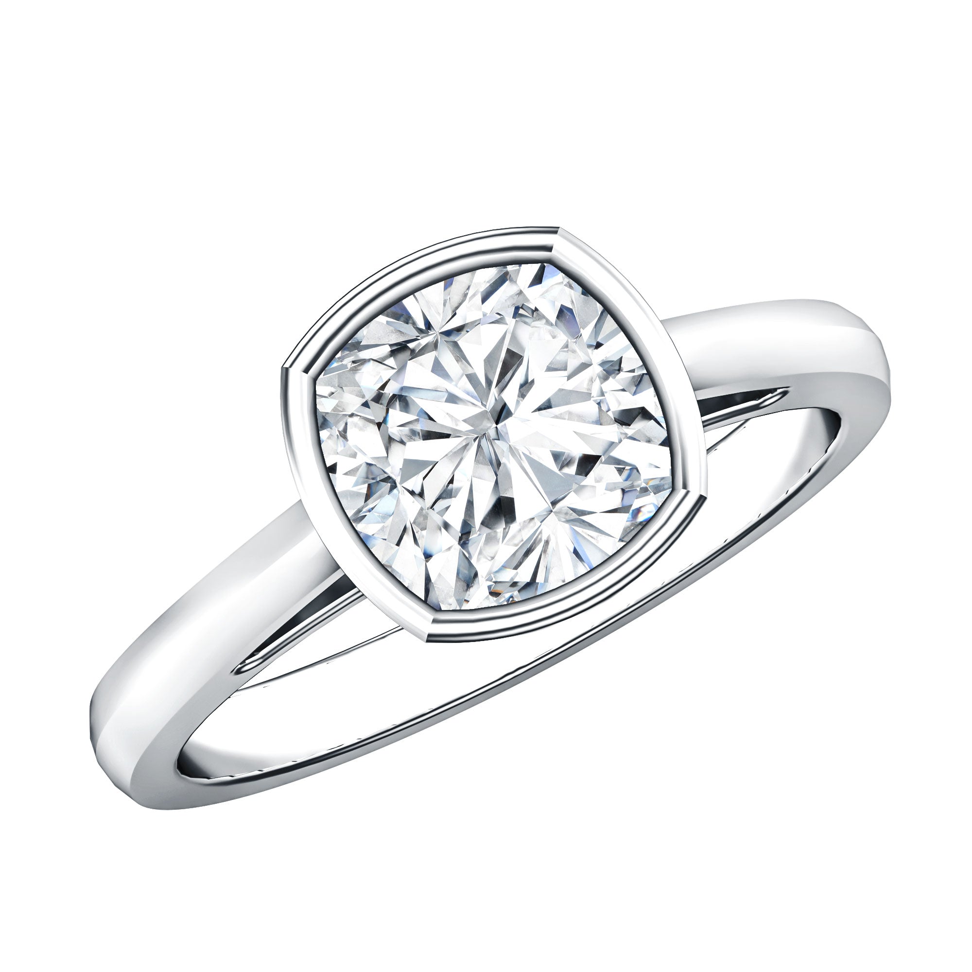 Bezel Set 2 Carat Lab Grown Diamond Cushion Engagement Ring IGI Certified Lab - ( E-VS1 ) - Rosec Jewels