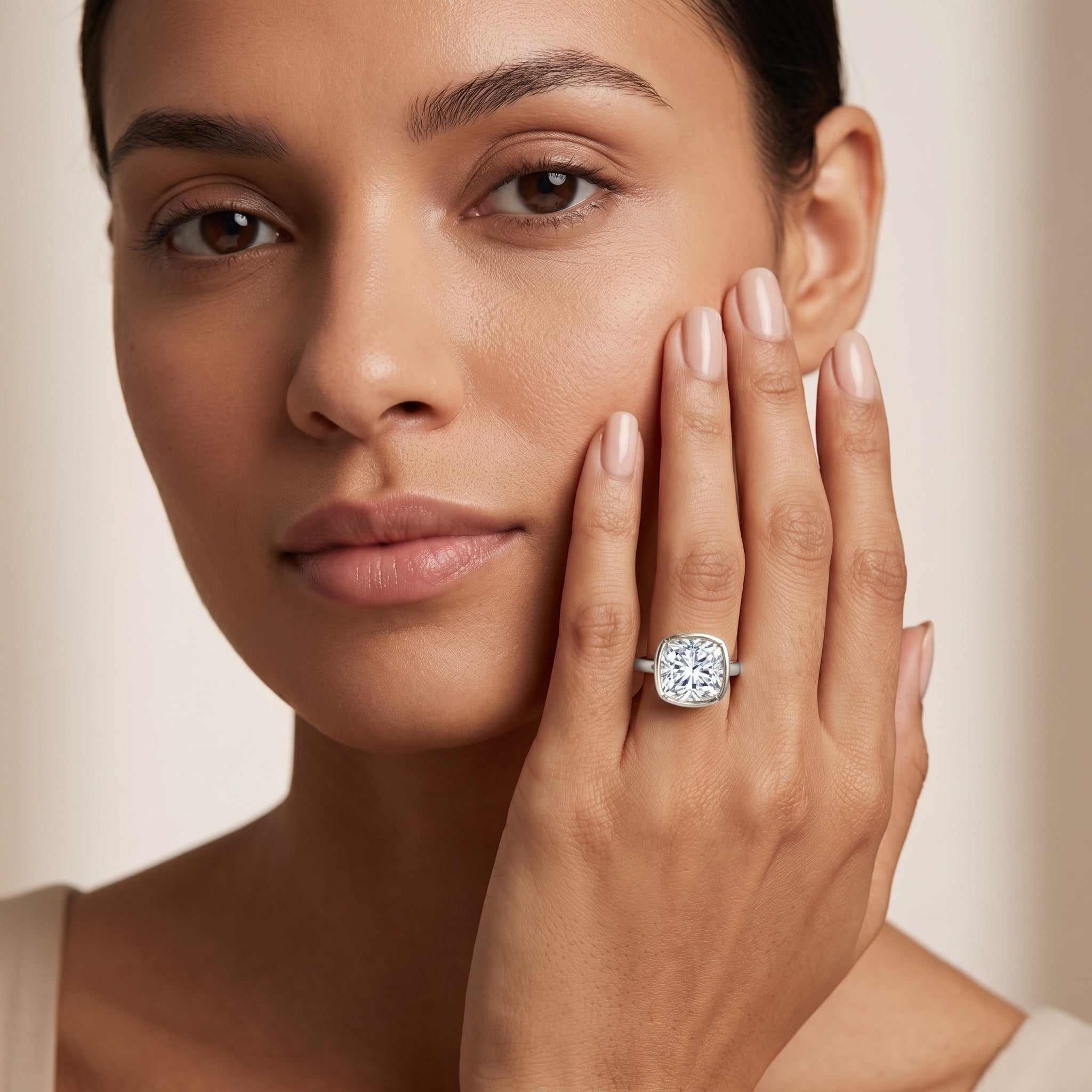 Bezel Set 2 Carat Lab Grown Diamond Cushion Engagement Ring IGI Certified Lab - ( E-VS1 ) - Rosec Jewels