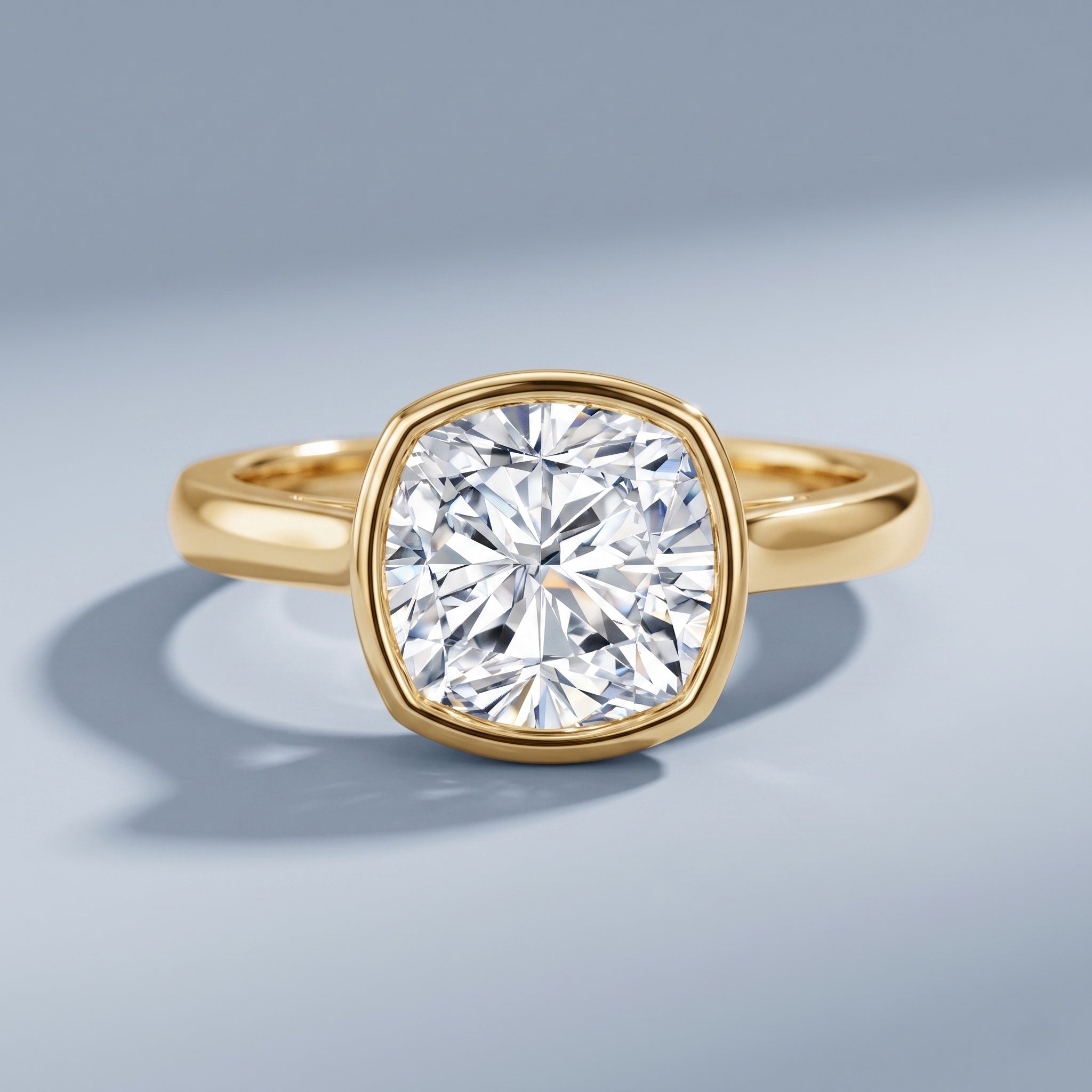 Bezel Set 2 Carat Lab Grown Diamond Cushion Engagement Ring IGI Certified Lab - ( E-VS1 ) - Rosec Jewels