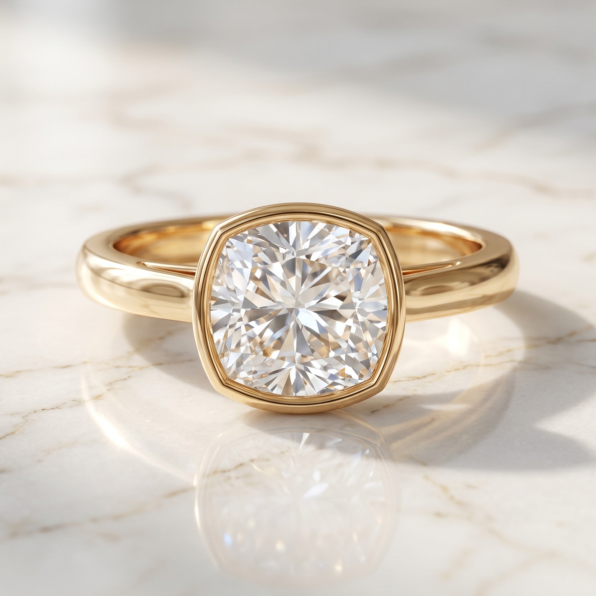 Bezel Set 2 Carat Lab Grown Diamond Cushion Engagement Ring IGI Certified Lab - ( E-VS1 ) - Rosec Jewels