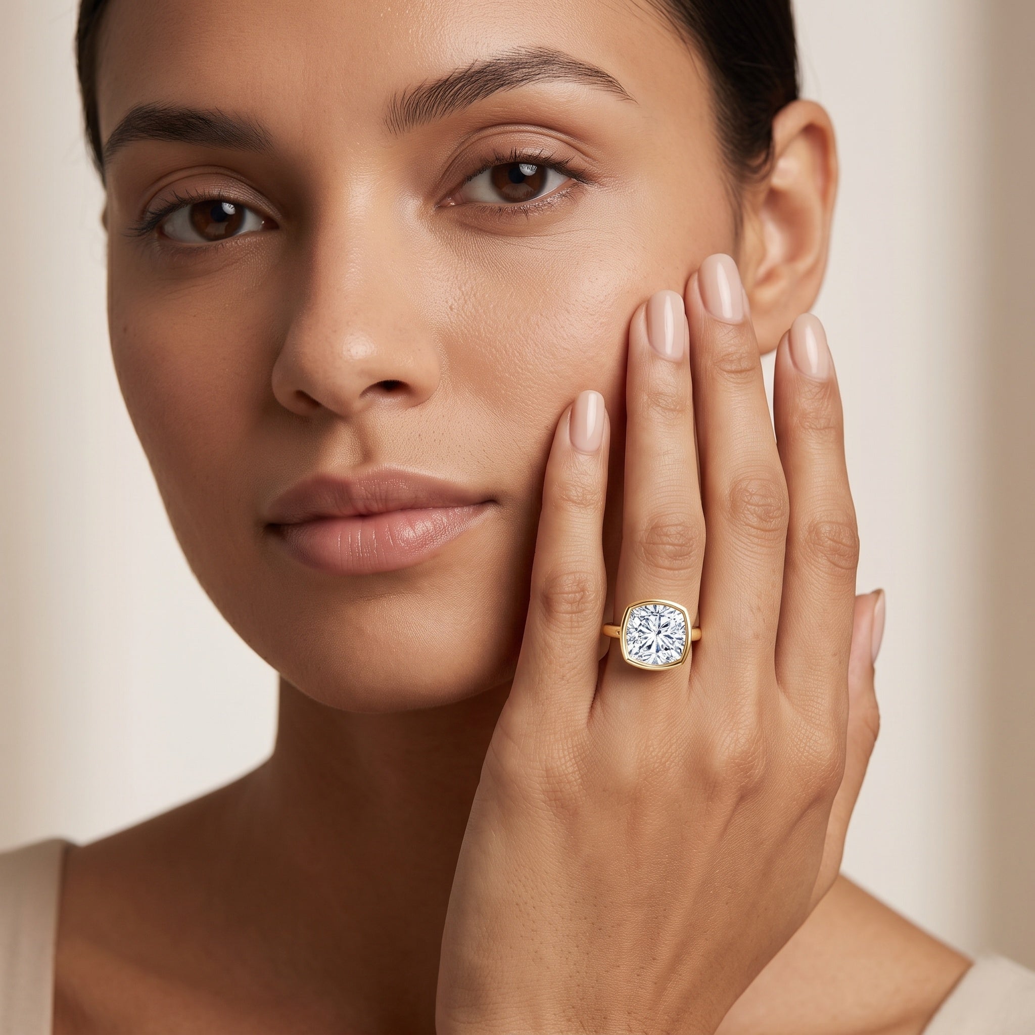 Bezel Set 2 Carat Lab Grown Diamond Cushion Engagement Ring IGI Certified Lab - ( E-VS1 ) - Rosec Jewels