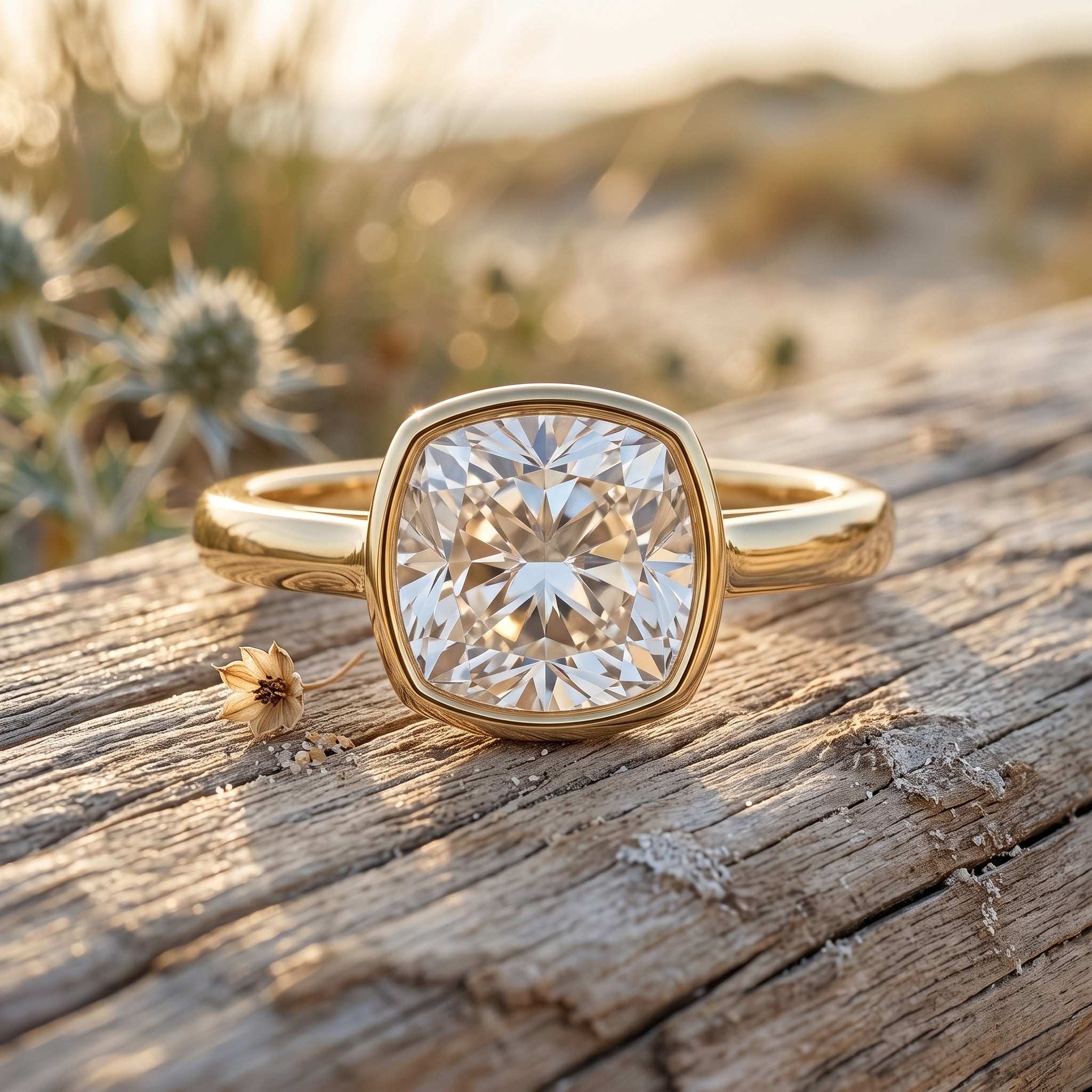 Bezel Set 2 Carat Lab Grown Diamond Cushion Engagement Ring IGI Certified Lab - ( E-VS1 ) - Rosec Jewels