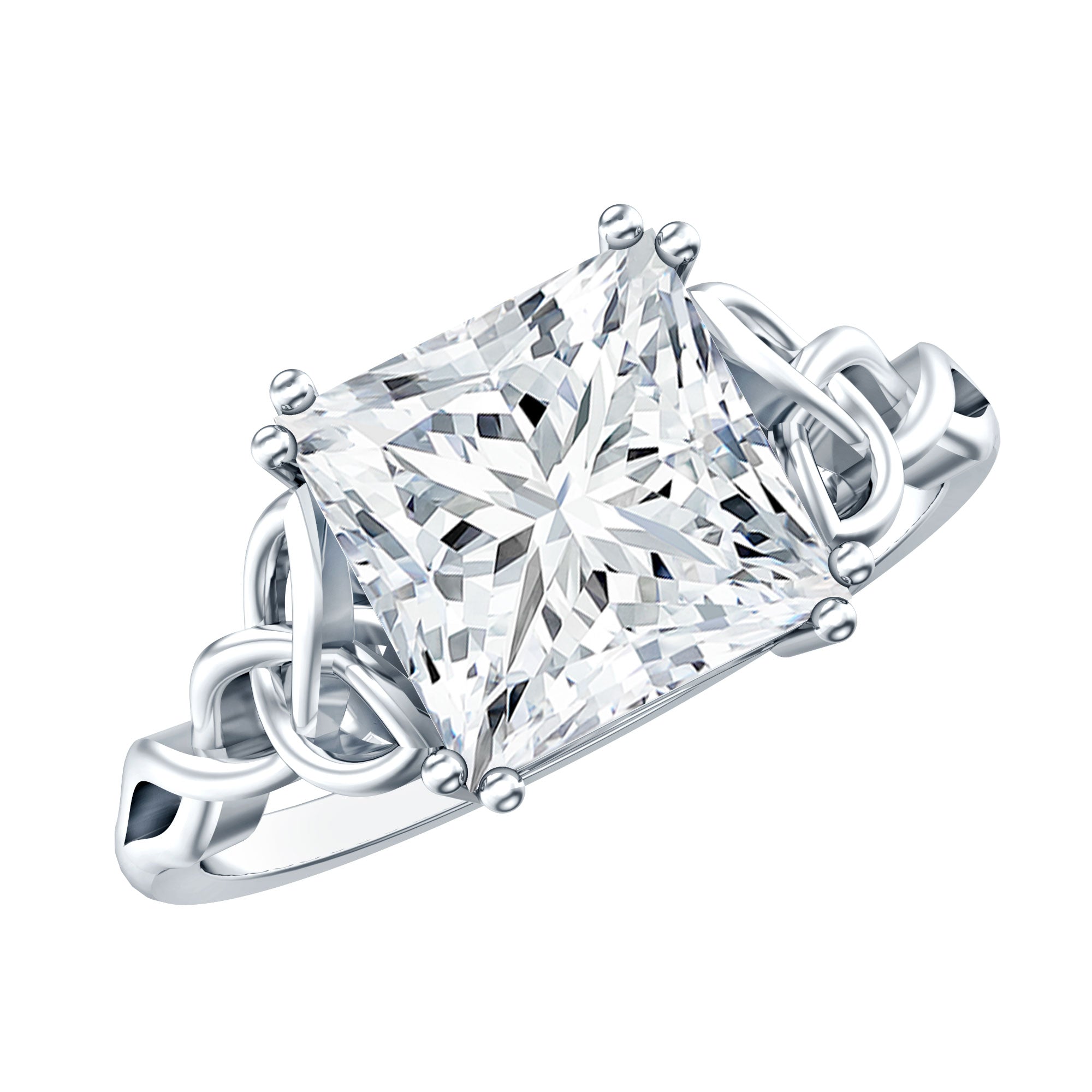 IGI Certified 3 Carat Lab Grown Diamond Princess Cut Engagement Ring with Celtic Knot Lab - ( E-VS1 ) - Rosec Jewels