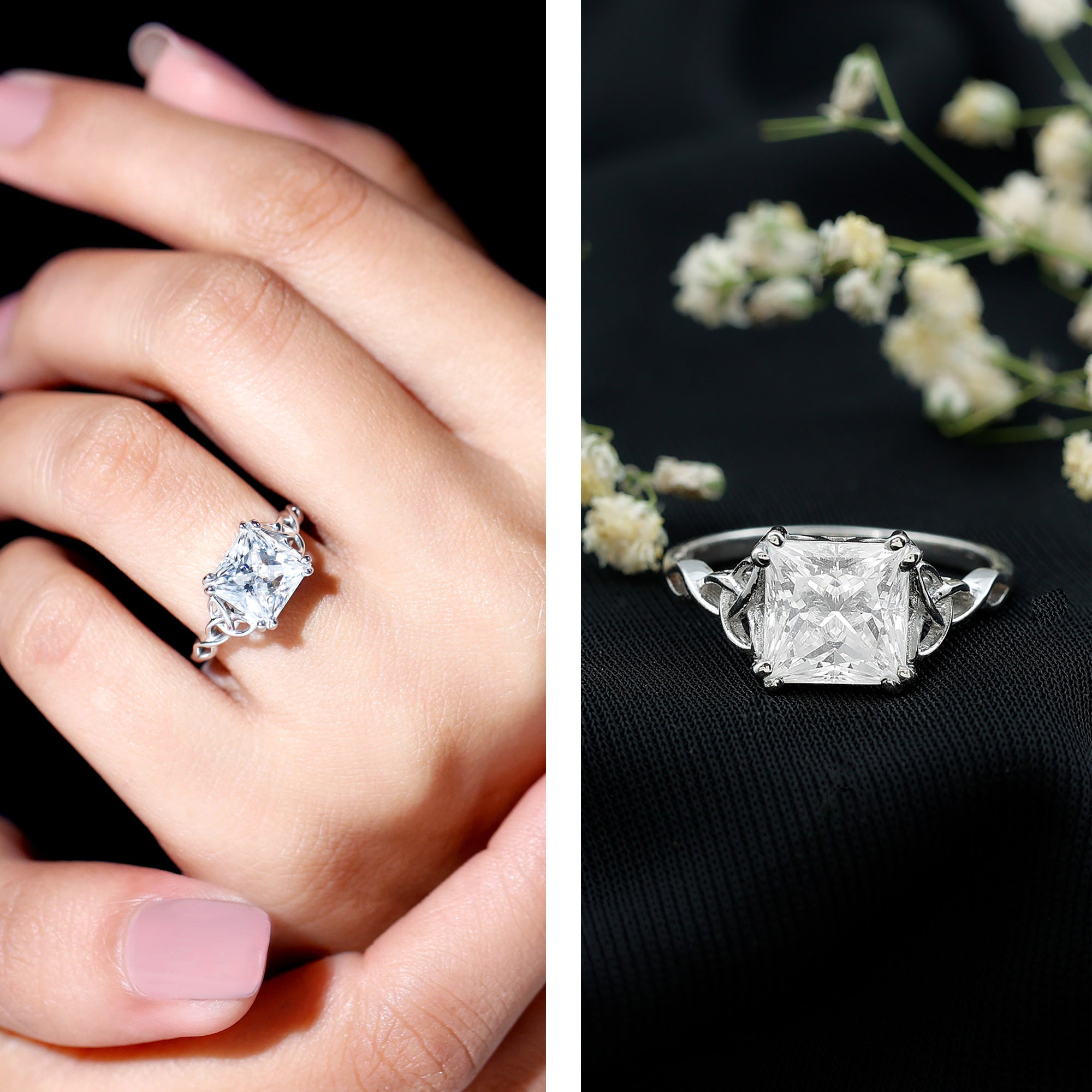 IGI Certified 3 Carat Lab Grown Diamond Princess Cut Engagement Ring with Celtic Knot Lab - ( E-VS1 ) - Rosec Jewels