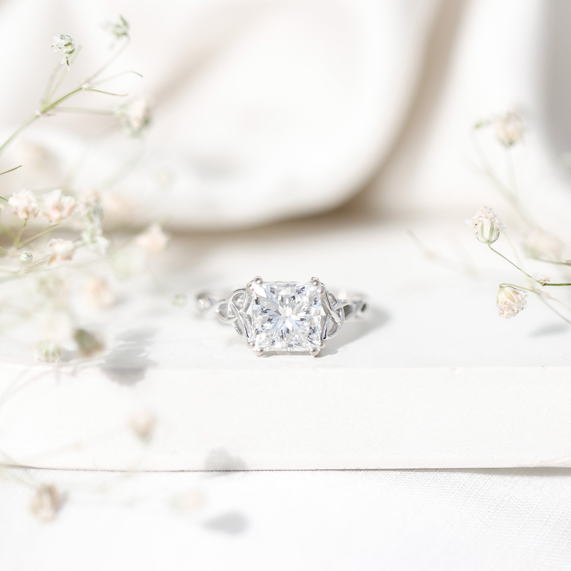 IGI Certified 3 Carat Lab Grown Diamond Princess Cut Engagement Ring with Celtic Knot Lab - ( E-VS1 ) - Rosec Jewels
