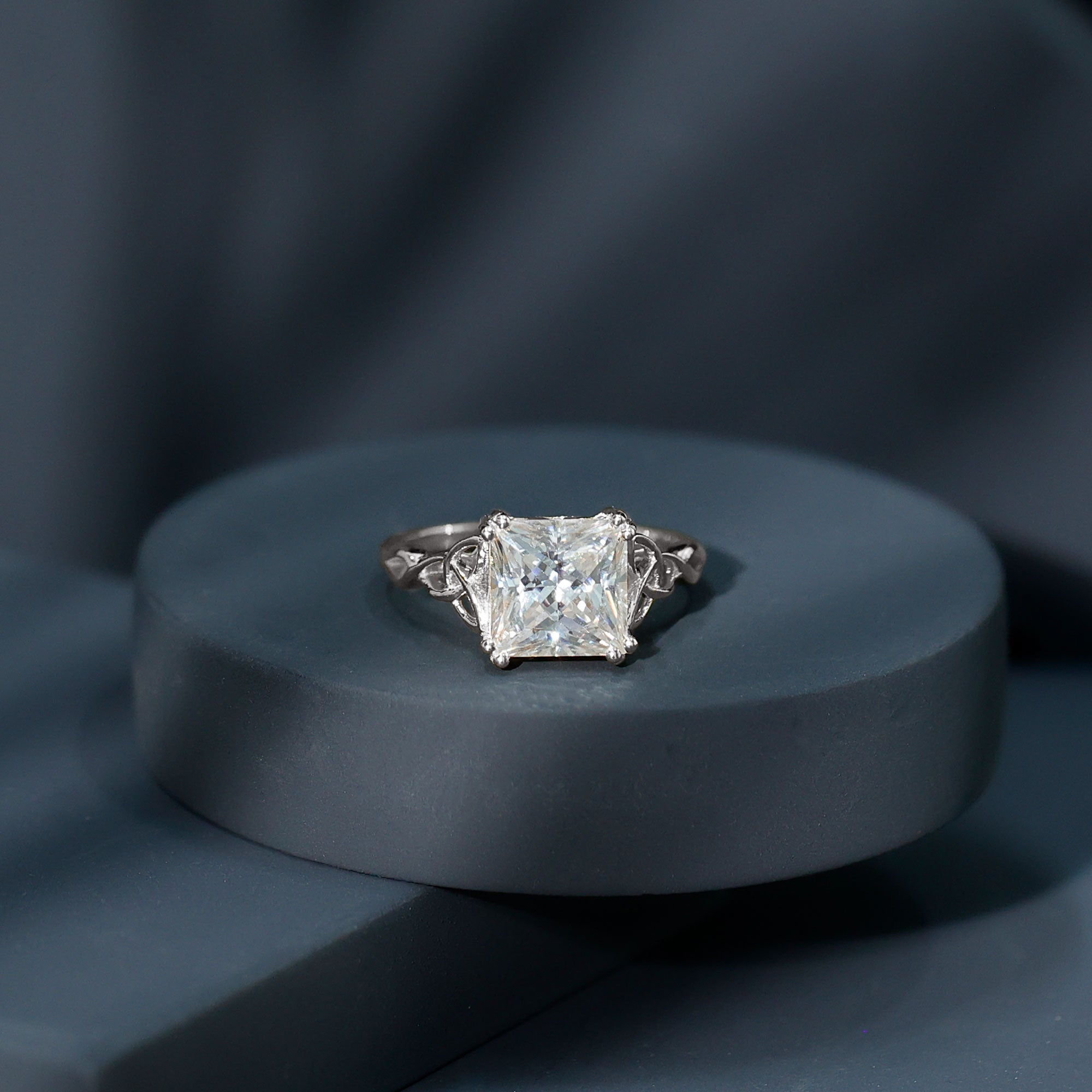 IGI Certified 3 Carat Lab Grown Diamond Princess Cut Engagement Ring with Celtic Knot Lab - ( E-VS1 ) - Rosec Jewels