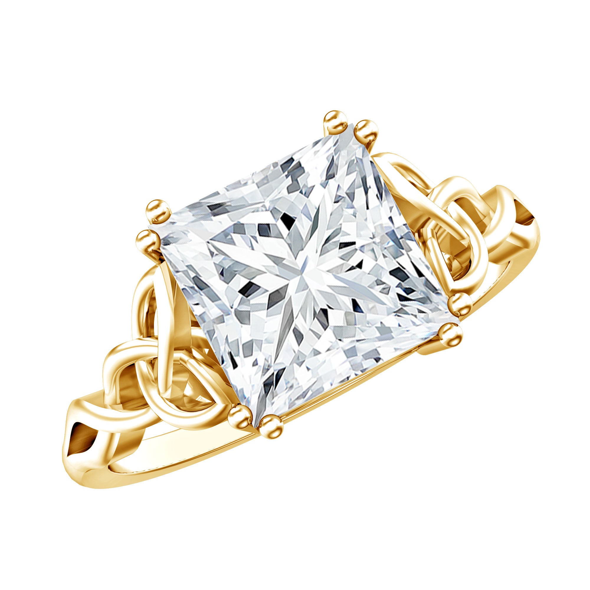 IGI Certified 3 Carat Lab Grown Diamond Princess Cut Engagement Ring with Celtic Knot Lab - ( E-VS1 ) - Rosec Jewels