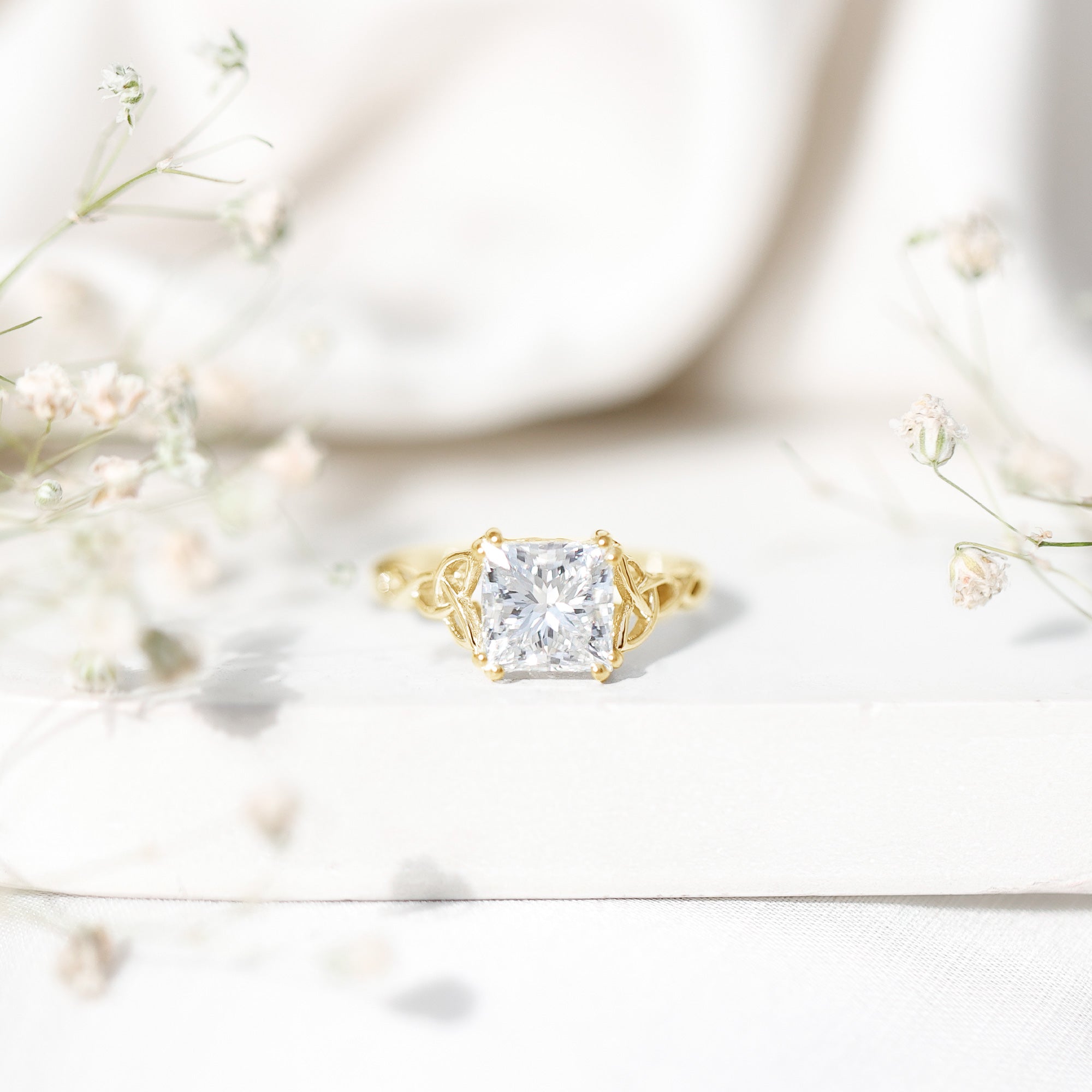 IGI Certified 3 Carat Lab Grown Diamond Princess Cut Engagement Ring with Celtic Knot Lab - ( E-VS1 ) - Rosec Jewels