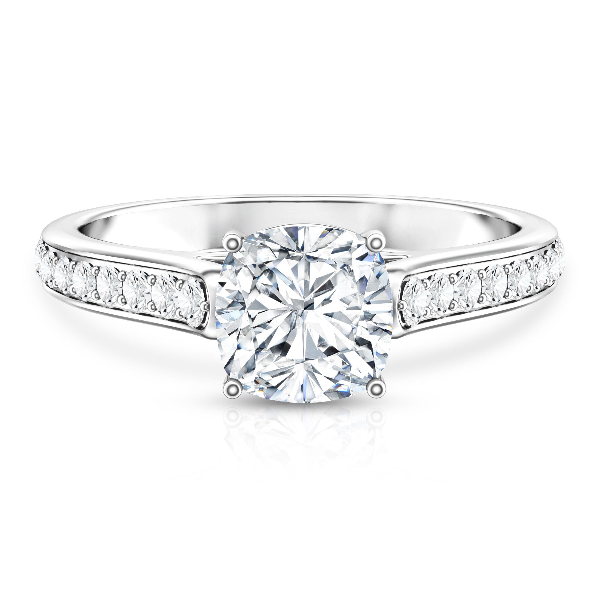 Cushion Cut 2 Carat Lab Grown Diamond Side Stone Engagement Ring IGI Certified Lab - ( E-VS1 ) - Rosec Jewels