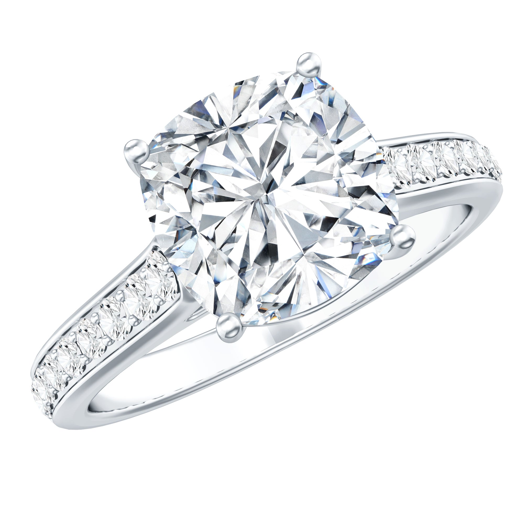IGI Certified Cushion Cut 3 Carat Lab Grown Diamond Cathedral Engagement Ring Lab - ( E-VS1 ) - Rosec Jewels