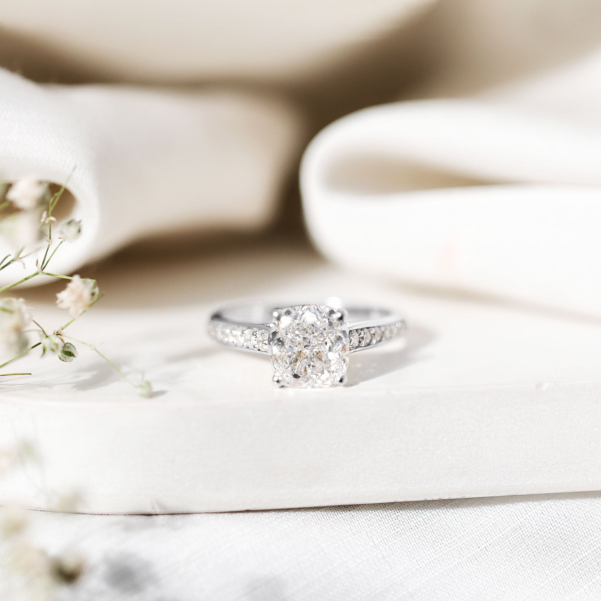 IGI Certified Cushion Cut 3 Carat Lab Grown Diamond Cathedral Engagement Ring Lab - ( E-VS1 ) - Rosec Jewels