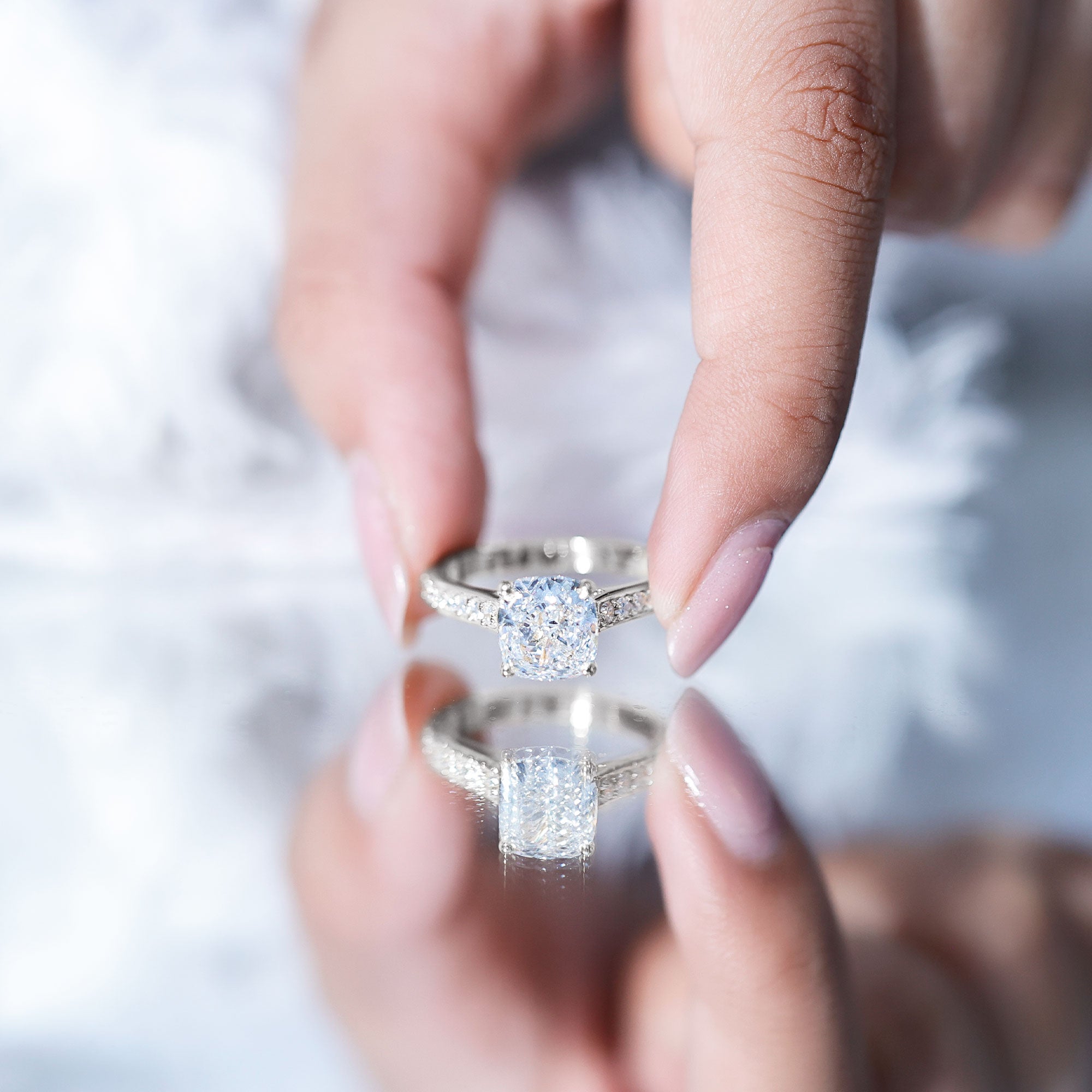 IGI Certified Cushion Cut 3 Carat Lab Grown Diamond Cathedral Engagement Ring Lab - ( E-VS1 ) - Rosec Jewels