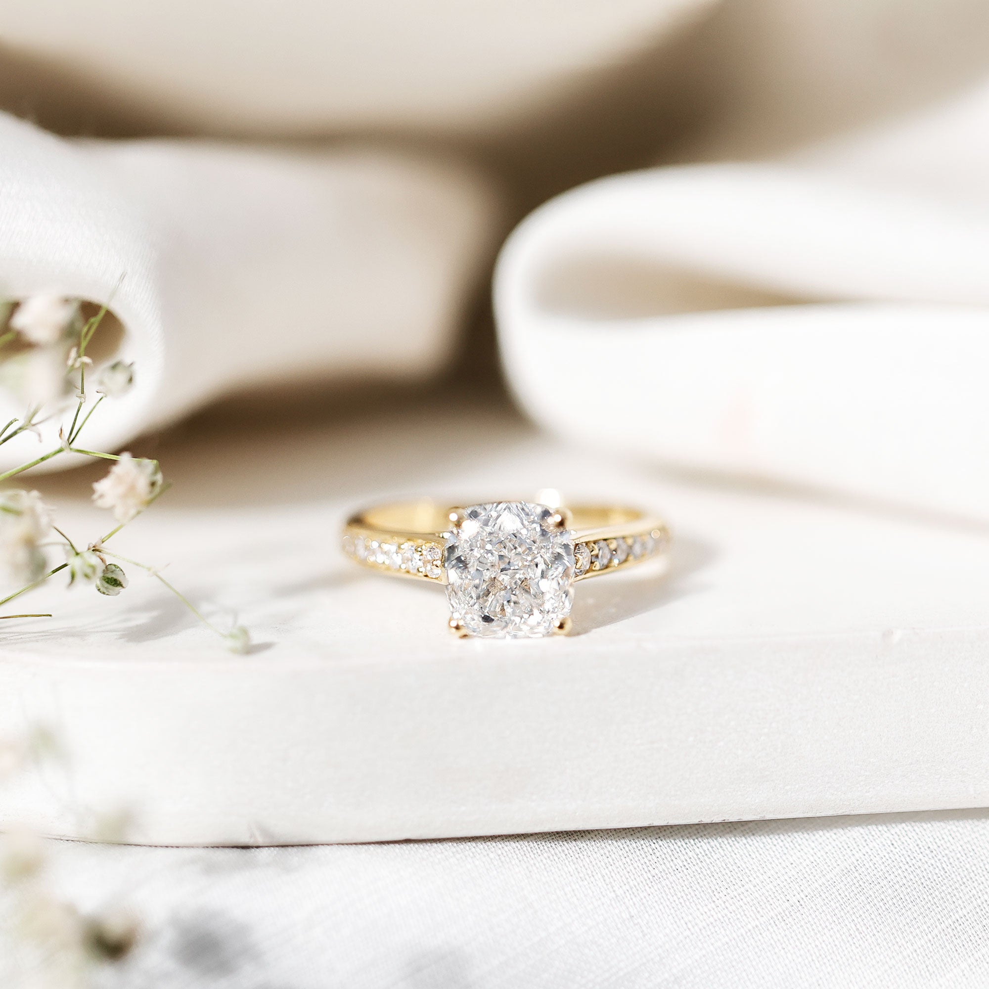 IGI Certified Cushion Cut 3 Carat Lab Grown Diamond Cathedral Engagement Ring Lab - ( E-VS1 ) - Rosec Jewels
