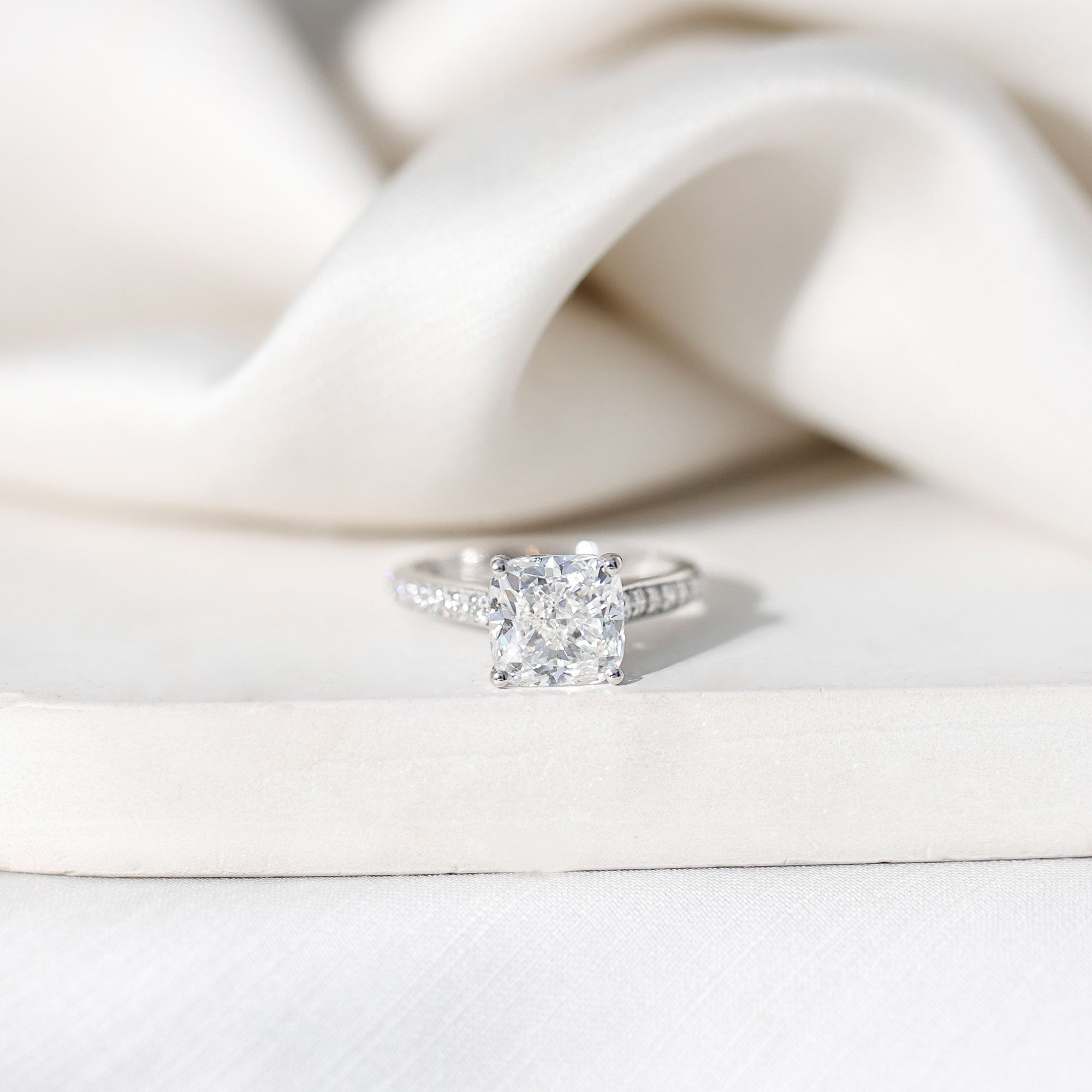 4 Carat Engagement Ring with IGI Certified Cushion Cut Lab Grown Diamond Lab - ( E-VS1 ) - Rosec Jewels