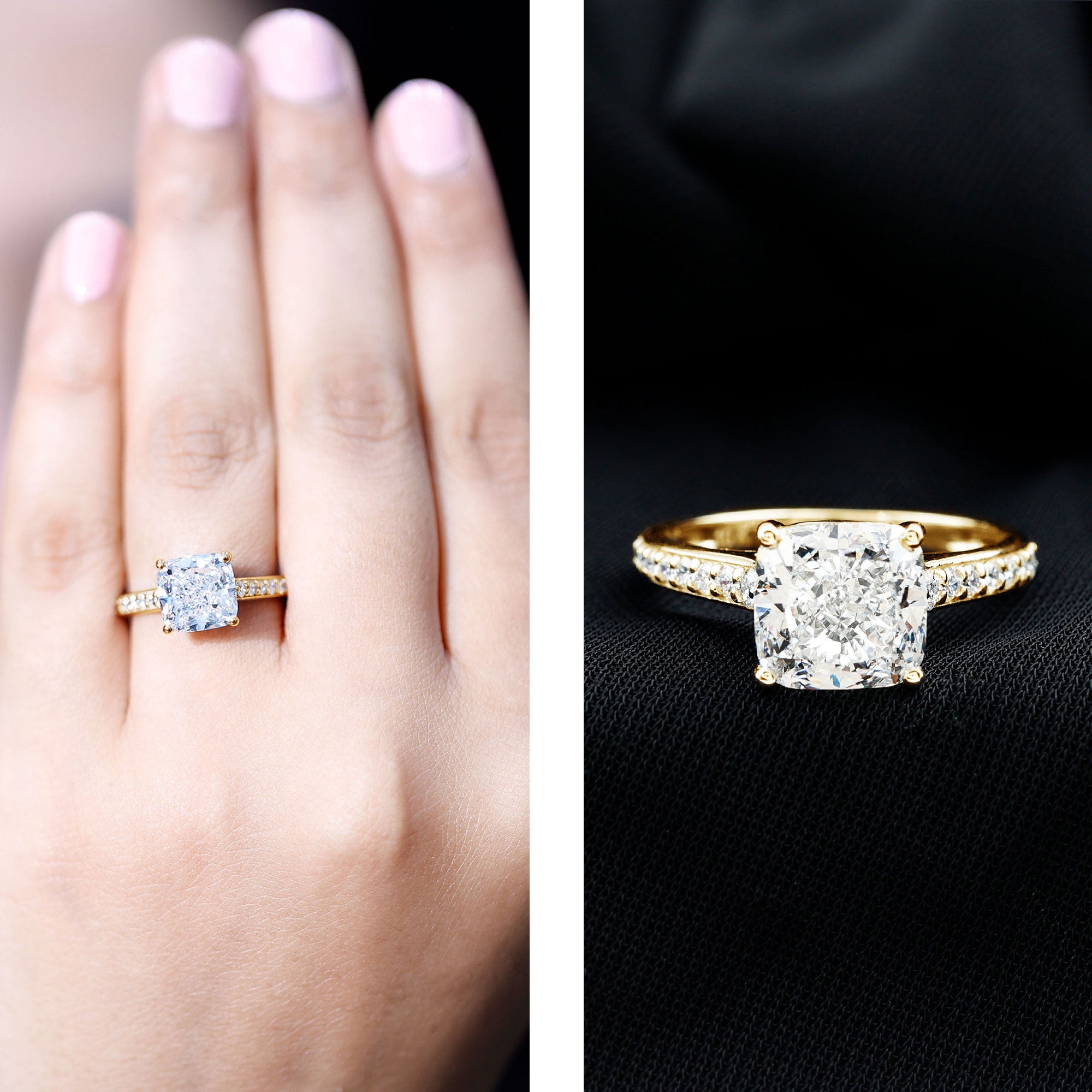 4 Carat Engagement Ring with IGI Certified Cushion Cut Lab Grown Diamond Lab - ( E-VS1 ) - Rosec Jewels