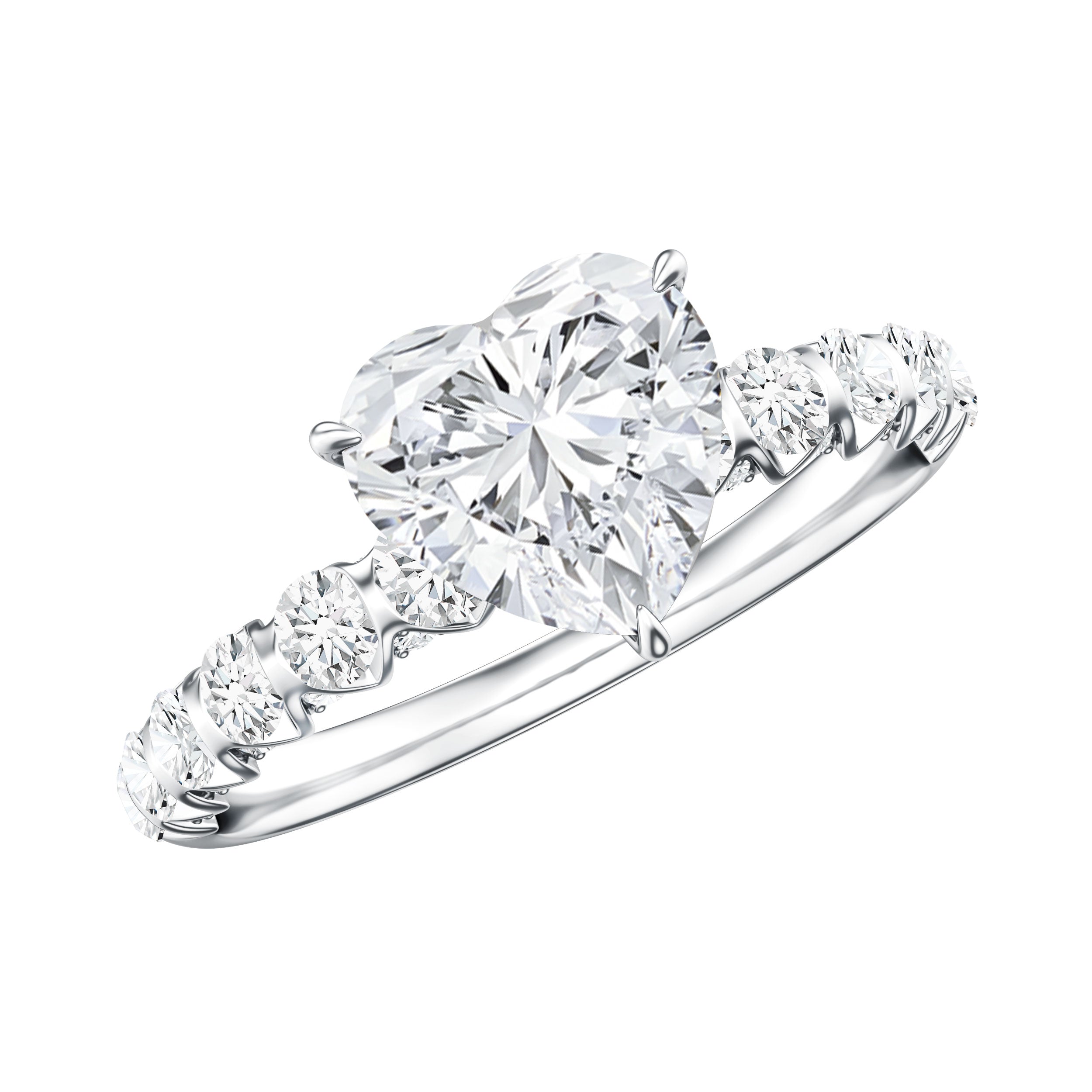 Rosec Jewels-1 Carat IGI Certified Lab Grown Diamond Heart Engagement Ring with Side Stones
