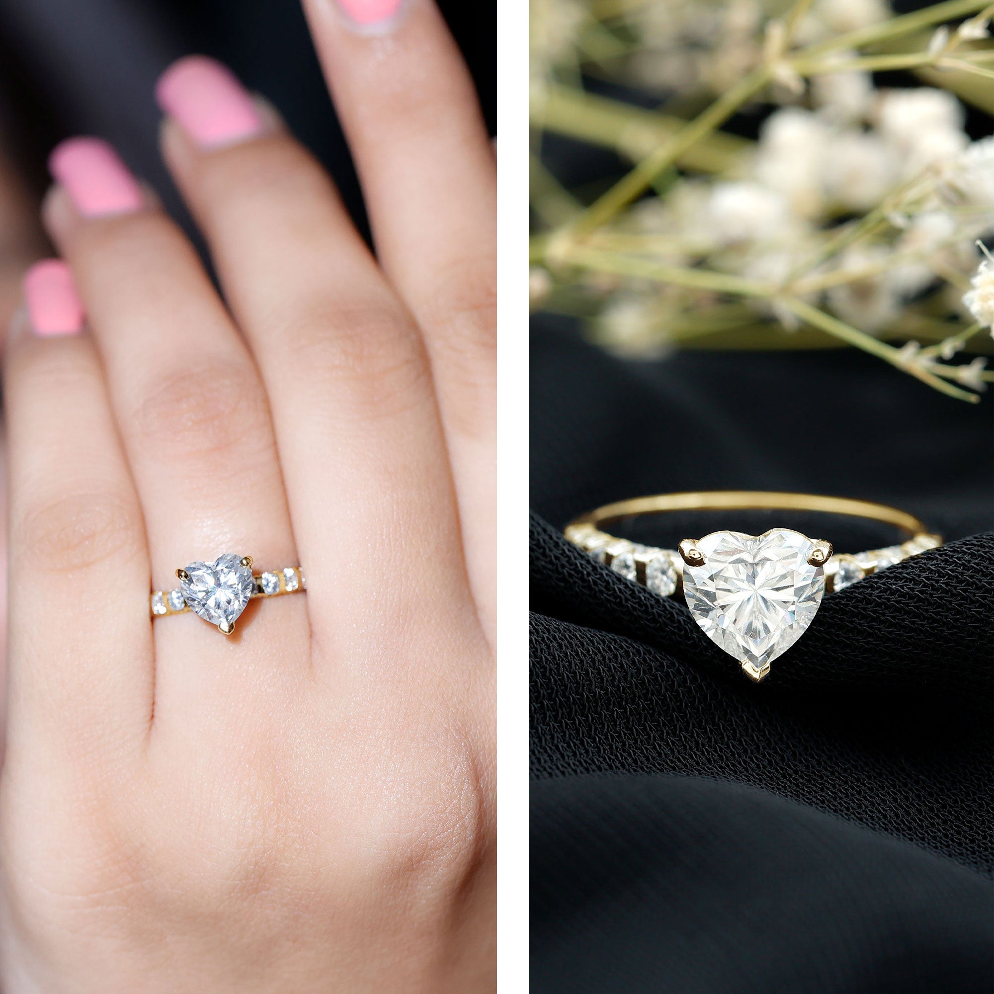 Rosec Jewels-1 Carat IGI Certified Lab Grown Diamond Heart Engagement Ring with Side Stones