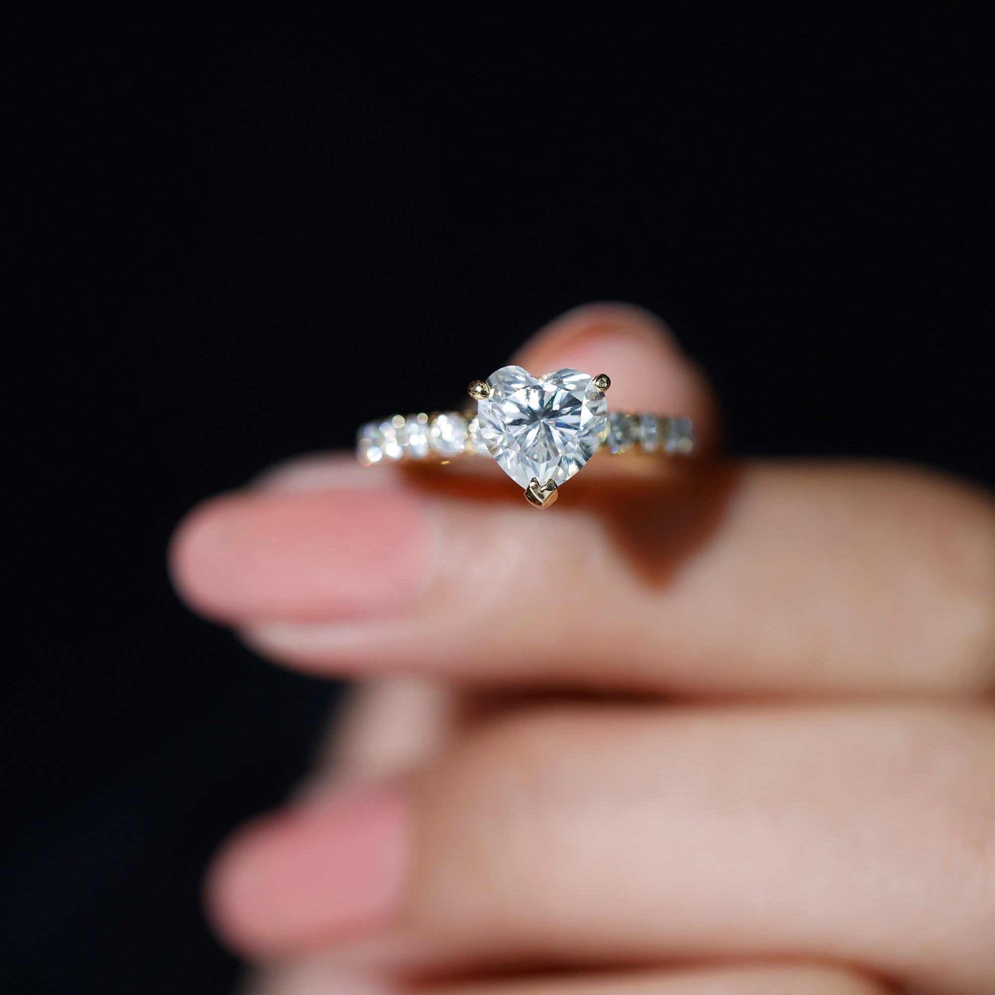 Rosec Jewels-1 Carat IGI Certified Lab Grown Diamond Heart Engagement Ring with Side Stones