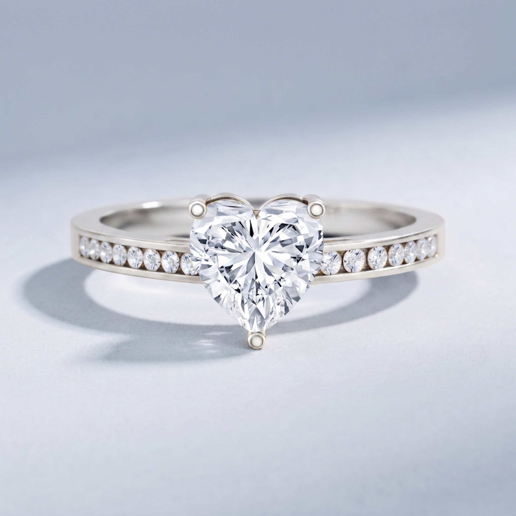 IGI Certified 1 Carat Heart Shaped Lab Grown Diamond Engagement Ring with Side Stones Lab - ( E-VS1 ) - Rosec Jewels