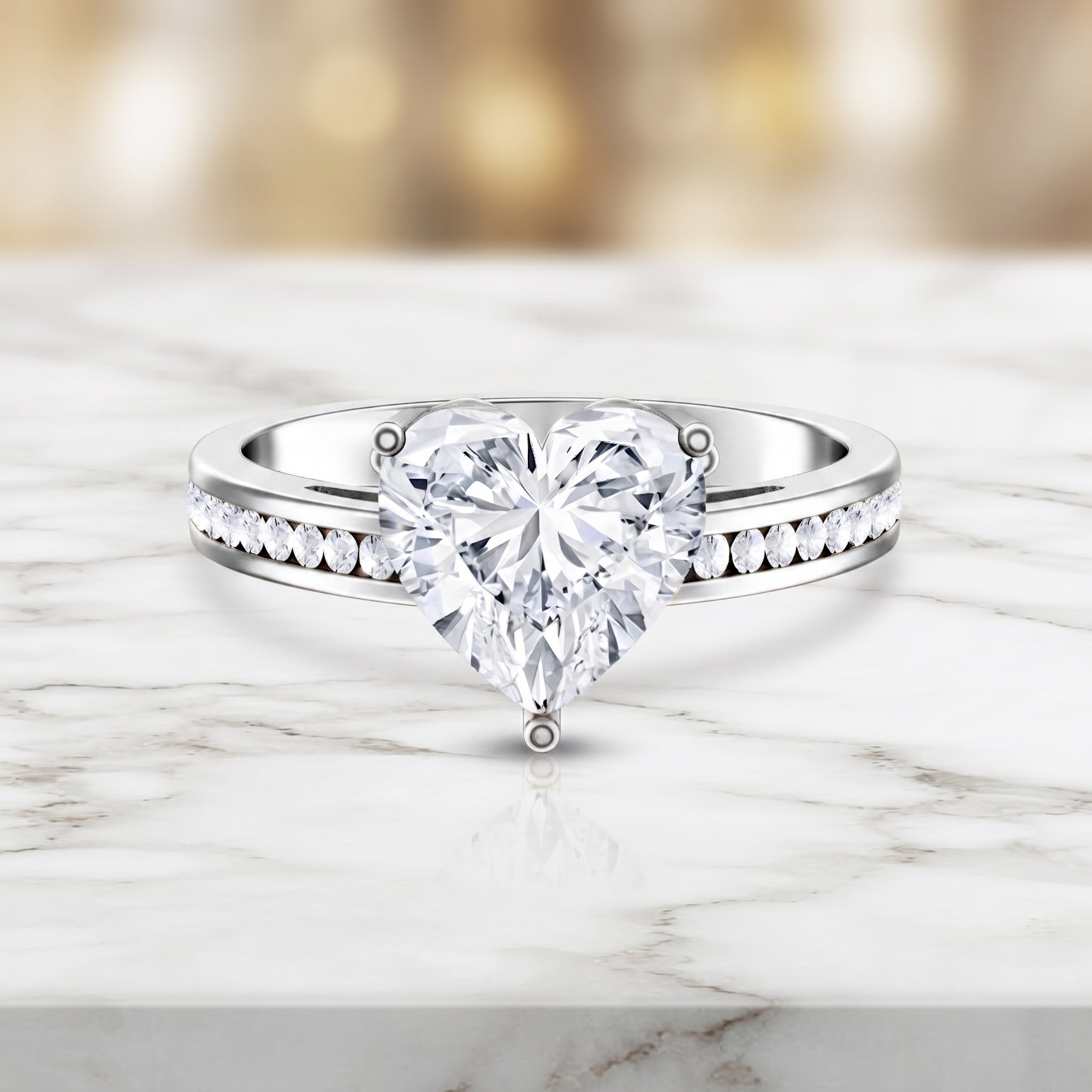 IGI Certified 3 Carat Lab Grown Diamond Heart Engagement Ring Lab - ( E-VS1 ) - Rosec Jewels