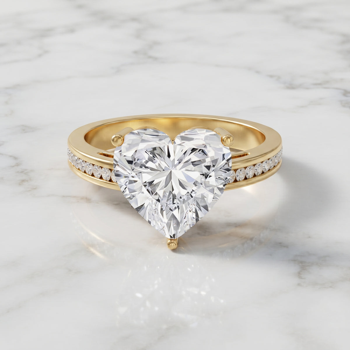 IGI Certified 5 Carat Lab Grown Diamond Heart Engagement Ring with Side Stones Lab - ( E-VS1 ) - Rosec Jewels