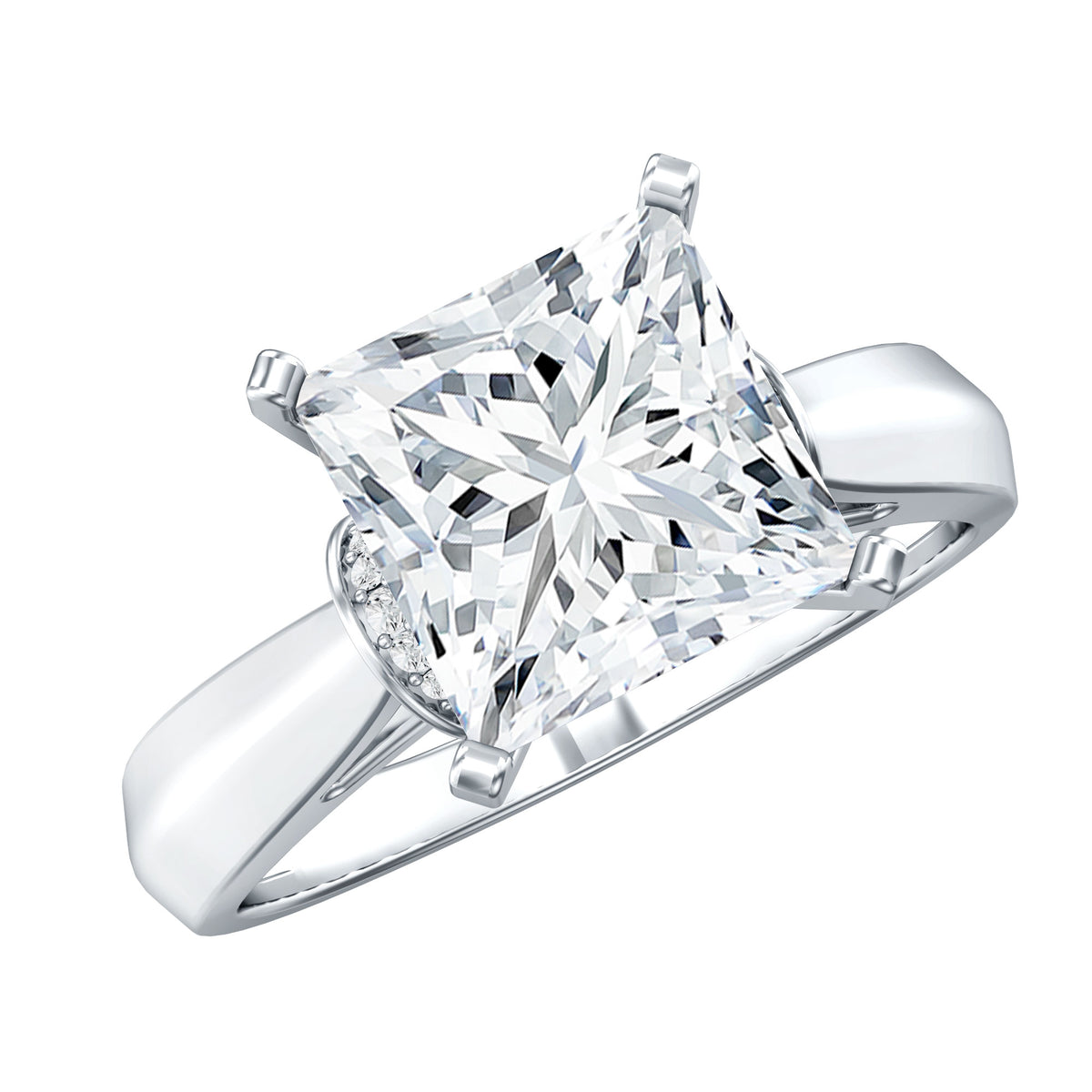 Lab Grown 4 Carat Diamond Princess Cut Engagement Ring with IGI Certificate Lab - ( E-VS1 ) - Rosec Jewels