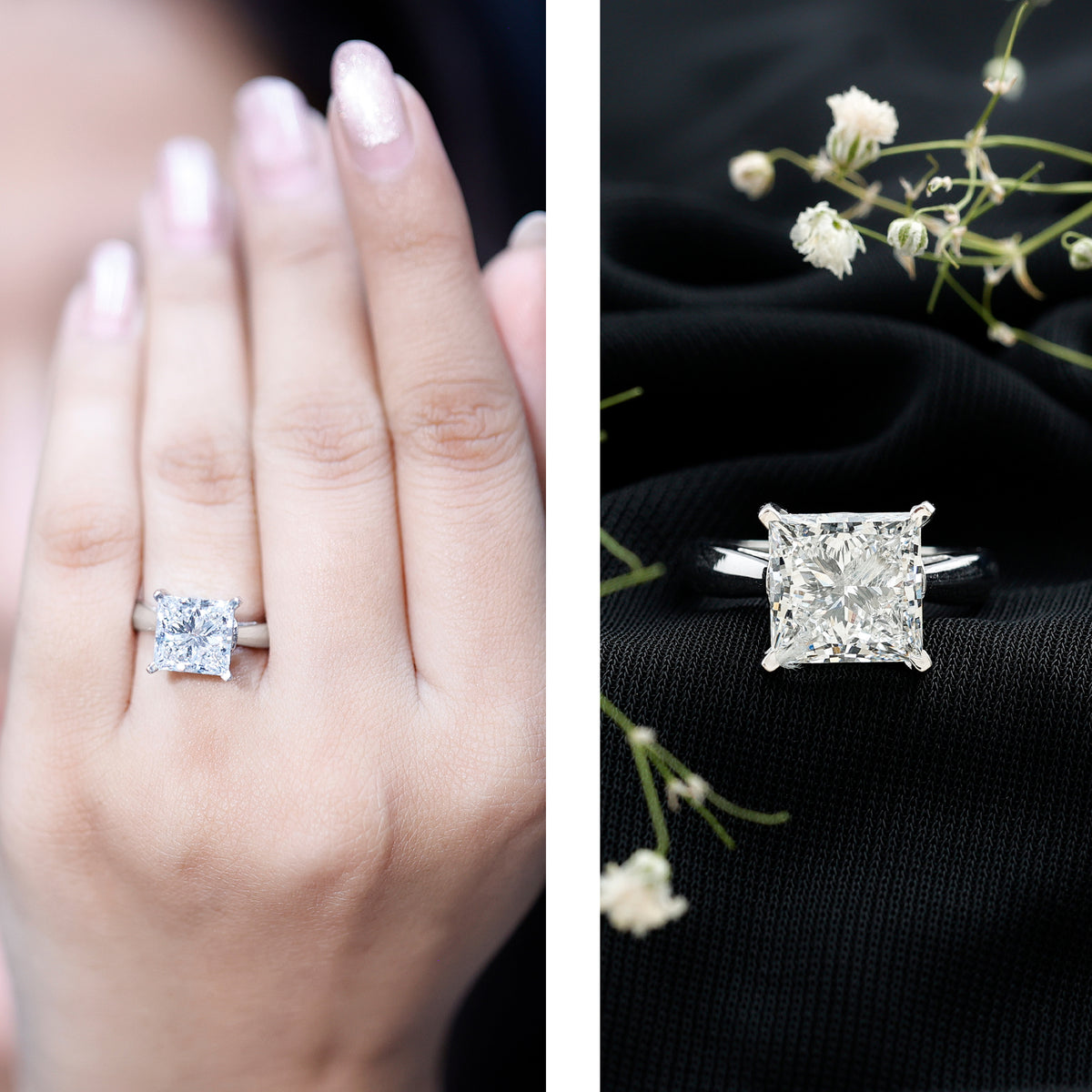 Lab Grown 4 Carat Diamond Princess Cut Engagement Ring with IGI Certificate Lab - ( E-VS1 ) - Rosec Jewels