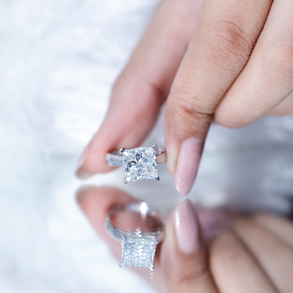Lab Grown 4 Carat Diamond Princess Cut Engagement Ring with IGI Certificate Lab - ( E-VS1 ) - Rosec Jewels