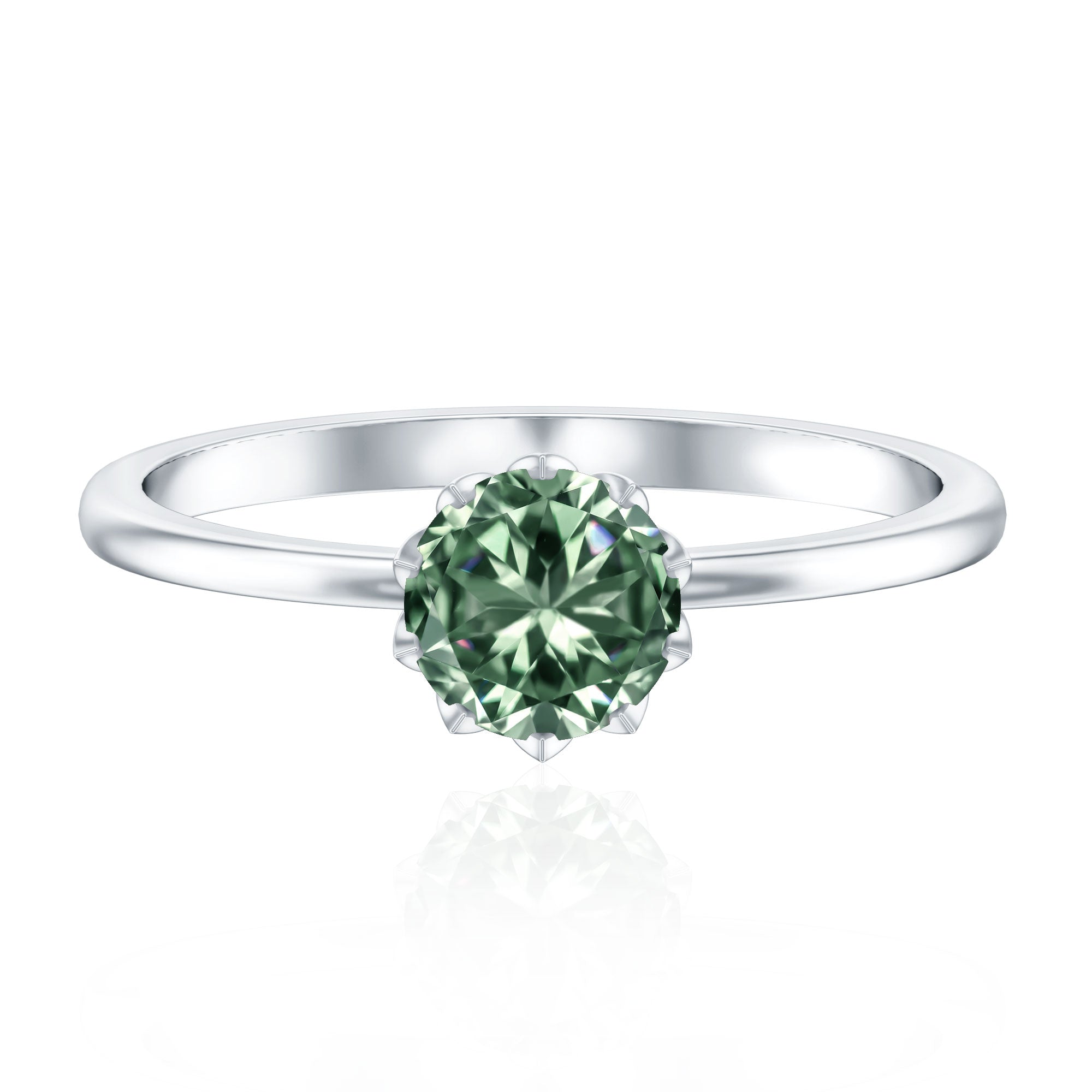 1 Carat Lab Grown Green Diamond Lotus Basket Engagement Ring with IGI Certificate Vivid Green - VS1 - Rosec Jewels