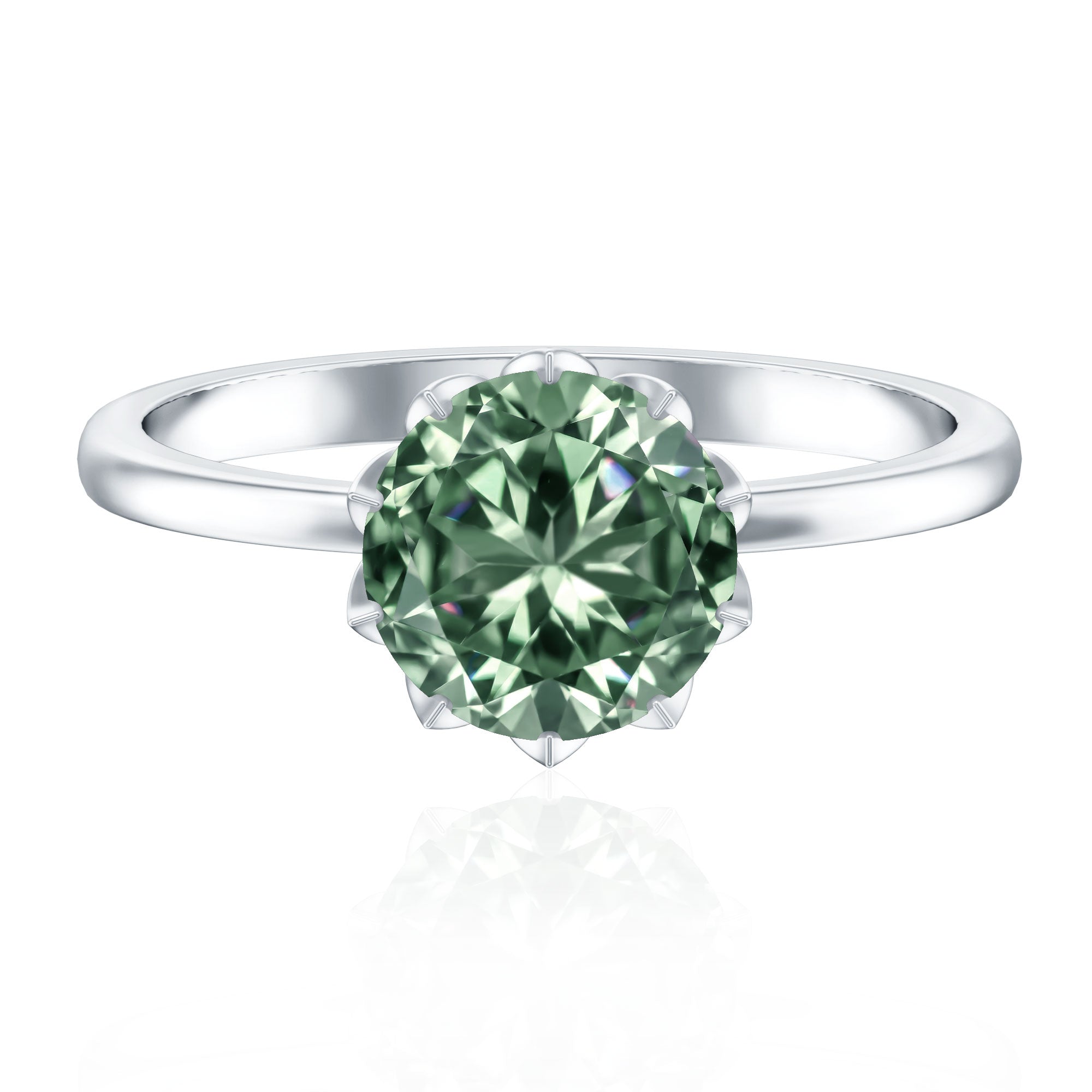Lotus Basket Set 2 Carat Lab Grown Green Diamond Engagement Ring IGI Certified Vivid Green - VS1 - Rosec Jewels