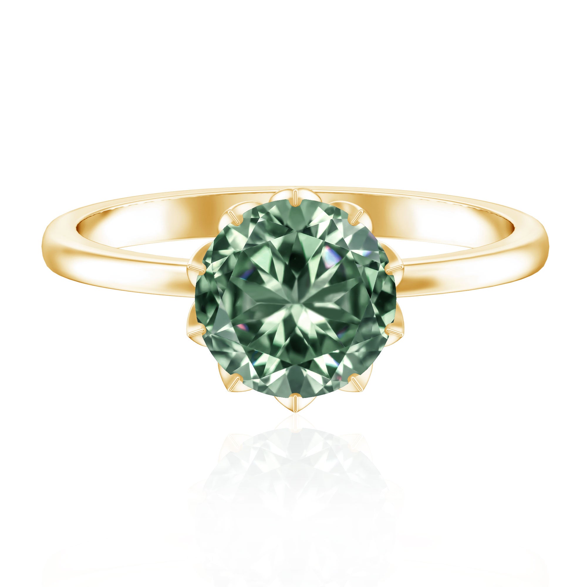 Lotus Basket Set 2 Carat Lab Grown Green Diamond Engagement Ring IGI Certified Vivid Green - VS1 - Rosec Jewels