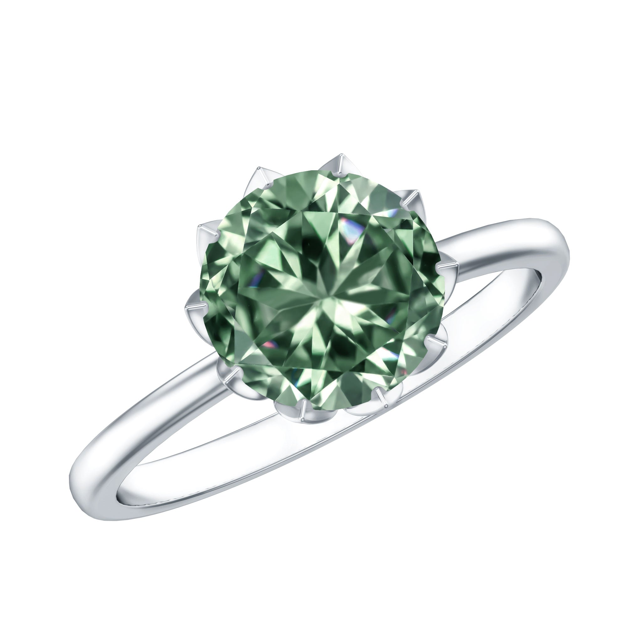 IGI Certified 3 Carat Lab Grown Green Diamond Solitaire Engagement Ring in Lotus Basket Setting Vivid Green - VS1 - Rosec Jewels
