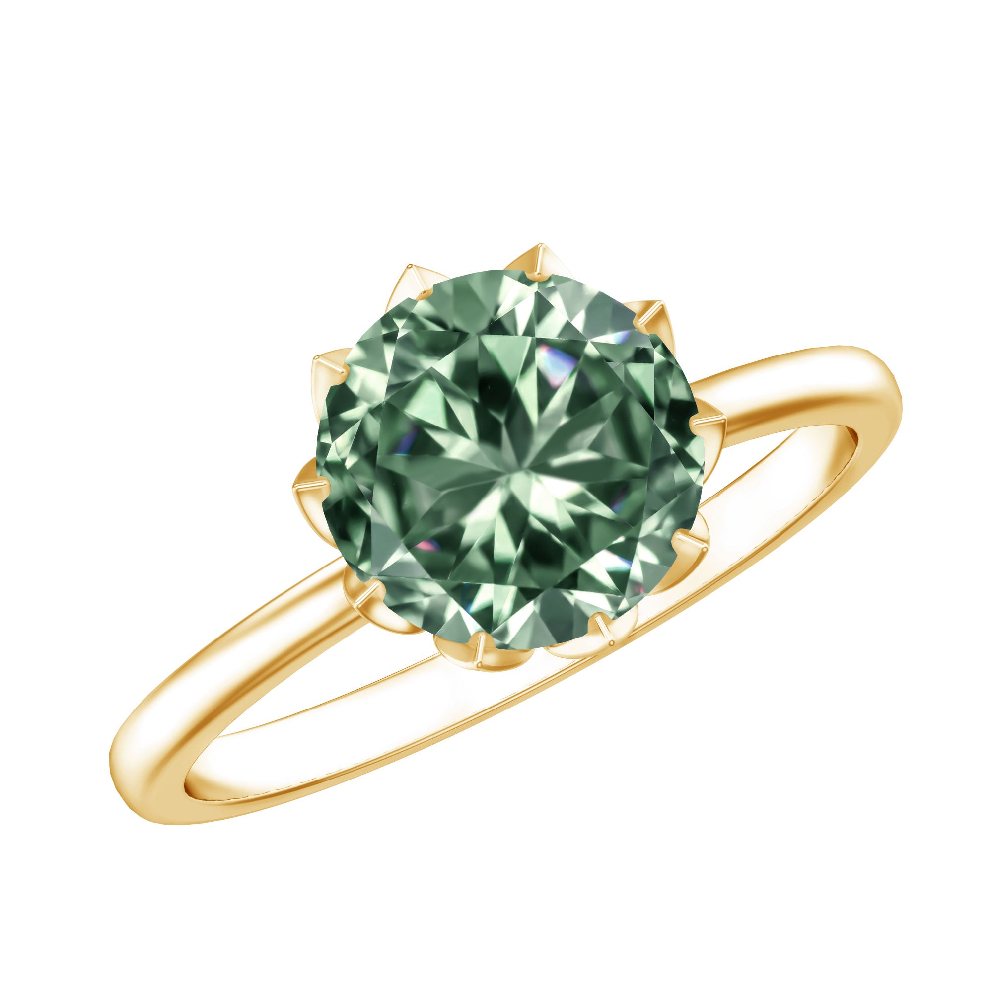IGI Certified 3 Carat Lab Grown Green Diamond Solitaire Engagement Ring in Lotus Basket Setting Vivid Green - VS1 - Rosec Jewels