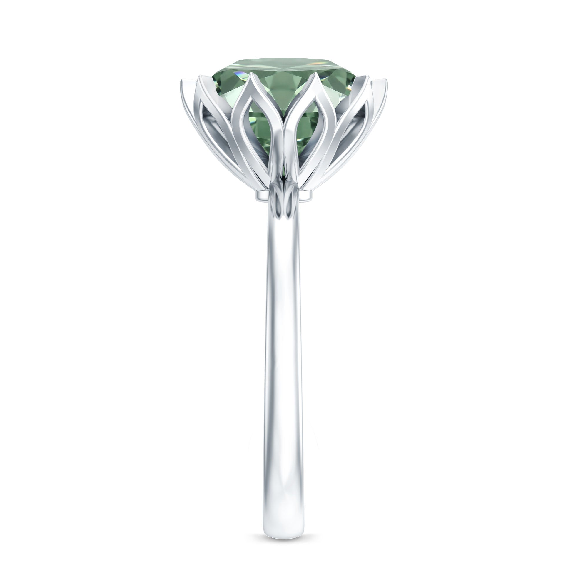 Rosec Jewels-Lotus Basket Set 4 Carat Lab Grown Green Diamond Solitaire Engagement Ring IGI Certified
