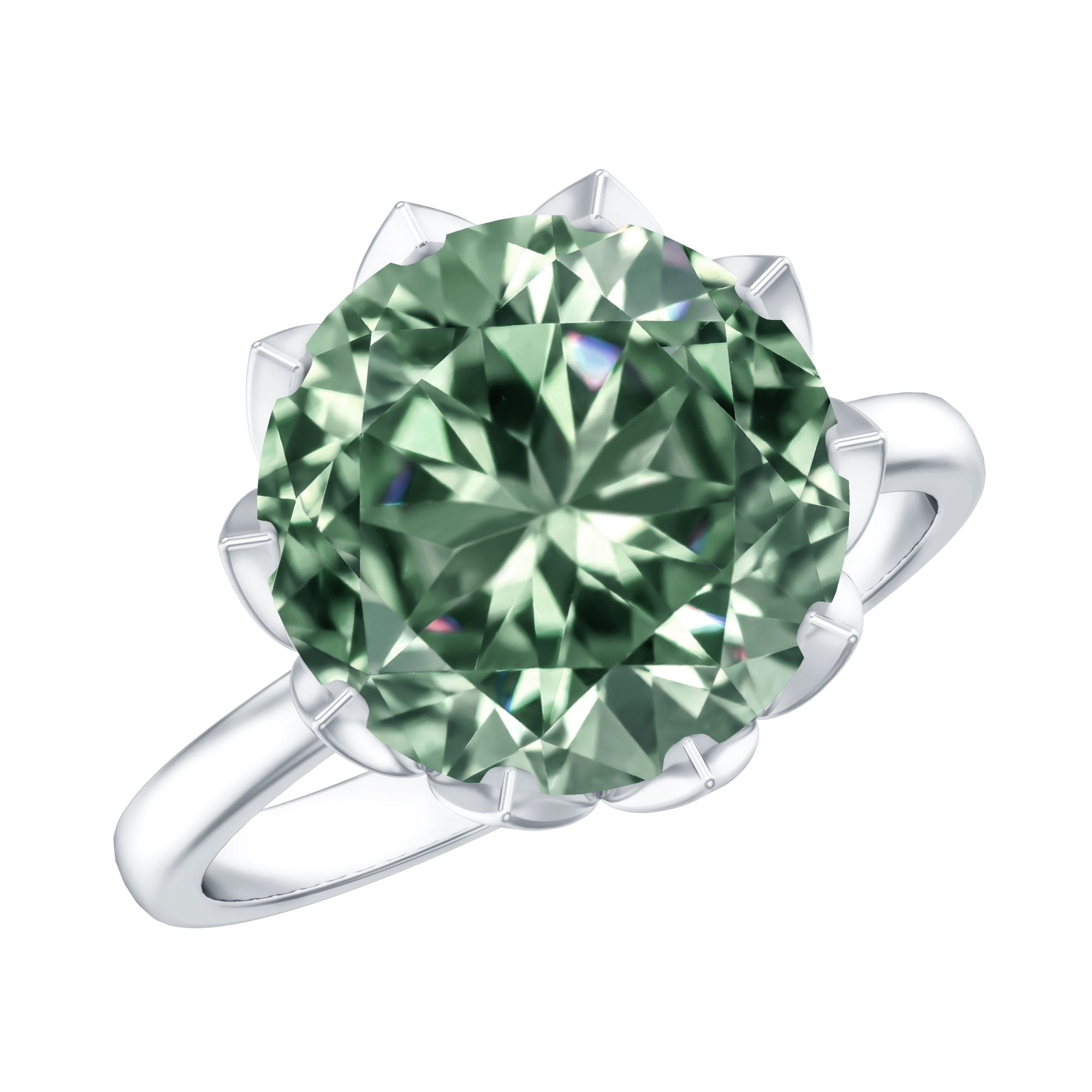 Lotus Basket Set IGI Certified Lab Grown Green Diamond Huge Engagement Ring 5 Carat Vivid Green - VS1 - Rosec Jewels