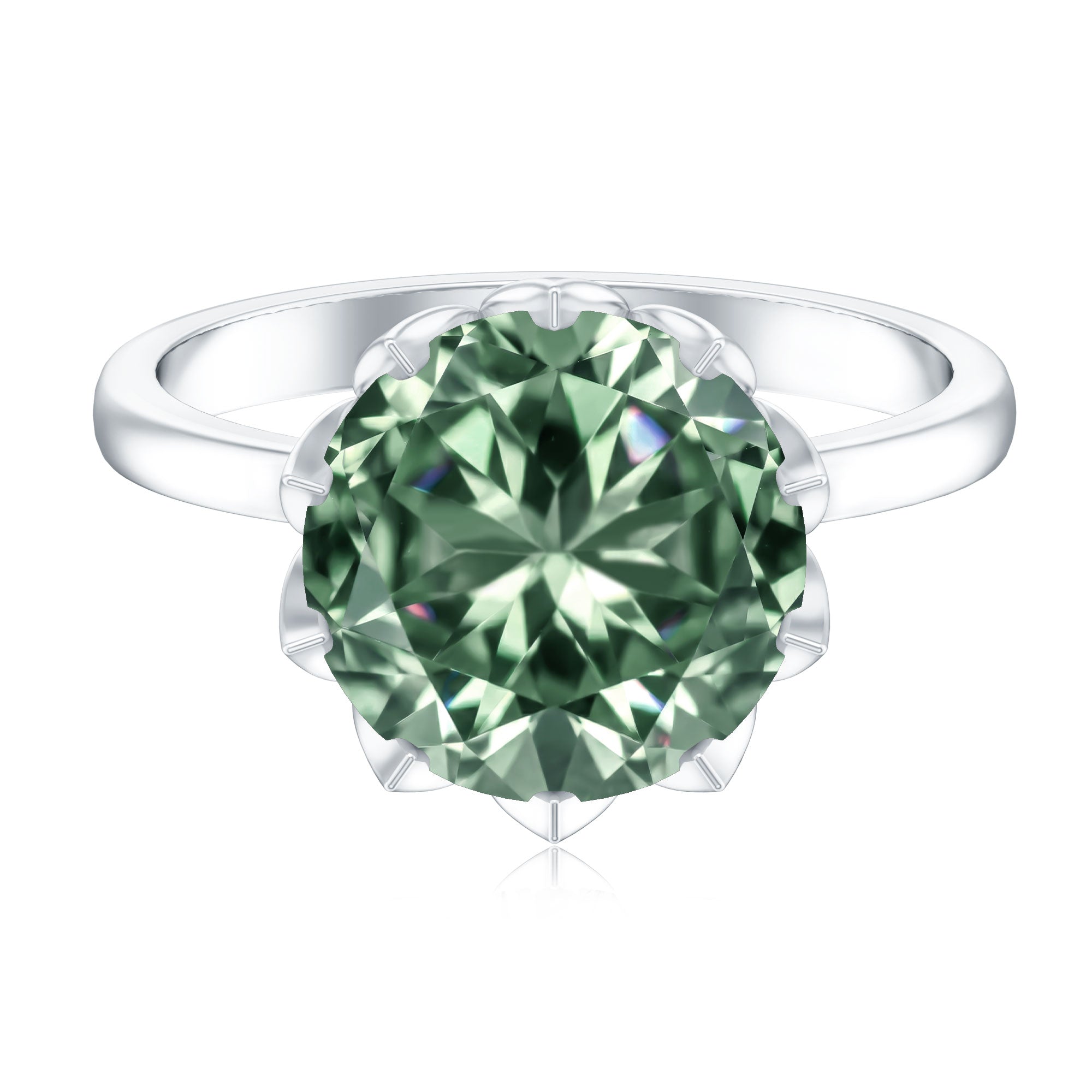 Lotus Basket Set IGI Certified Lab Grown Green Diamond Huge Engagement Ring 5 Carat Vivid Green - VS1 - Rosec Jewels
