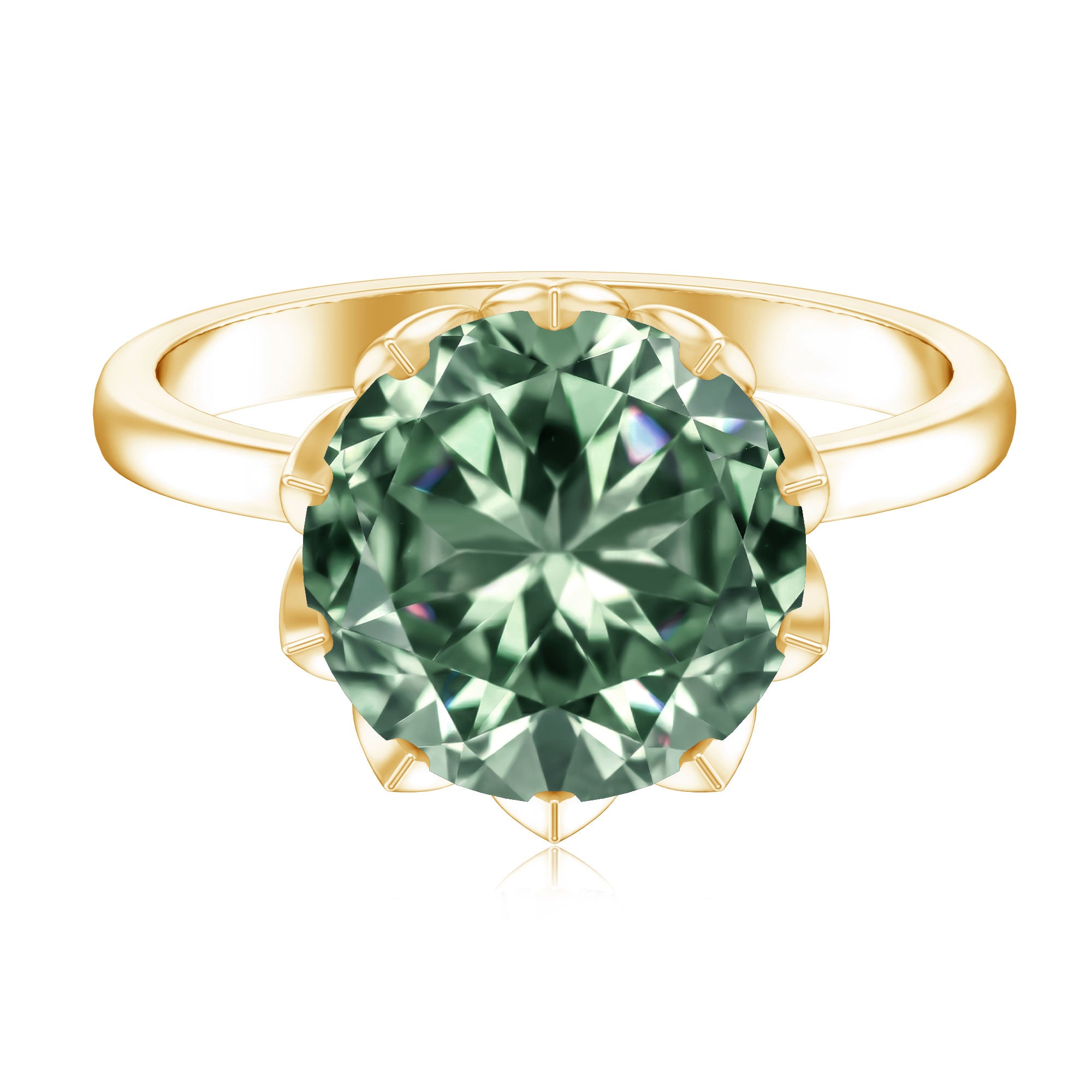 Lotus Basket Set IGI Certified Lab Grown Green Diamond Huge Engagement Ring 5 Carat Vivid Green - VS1 - Rosec Jewels
