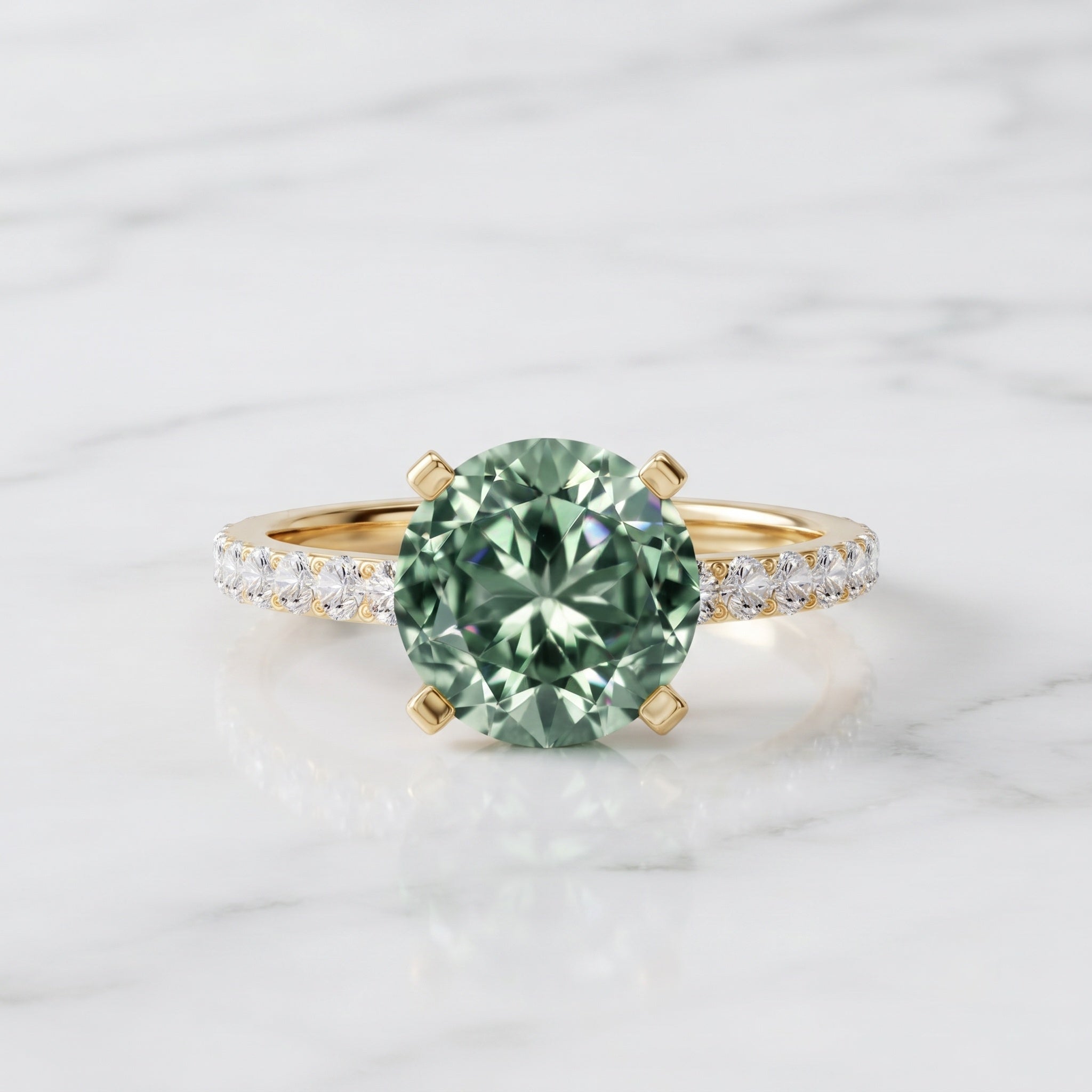 Round 2 Carat Lab Grown Green Diamond Engagement Ring with IGI Certificate Vivid Green - VS1 - Rosec Jewels