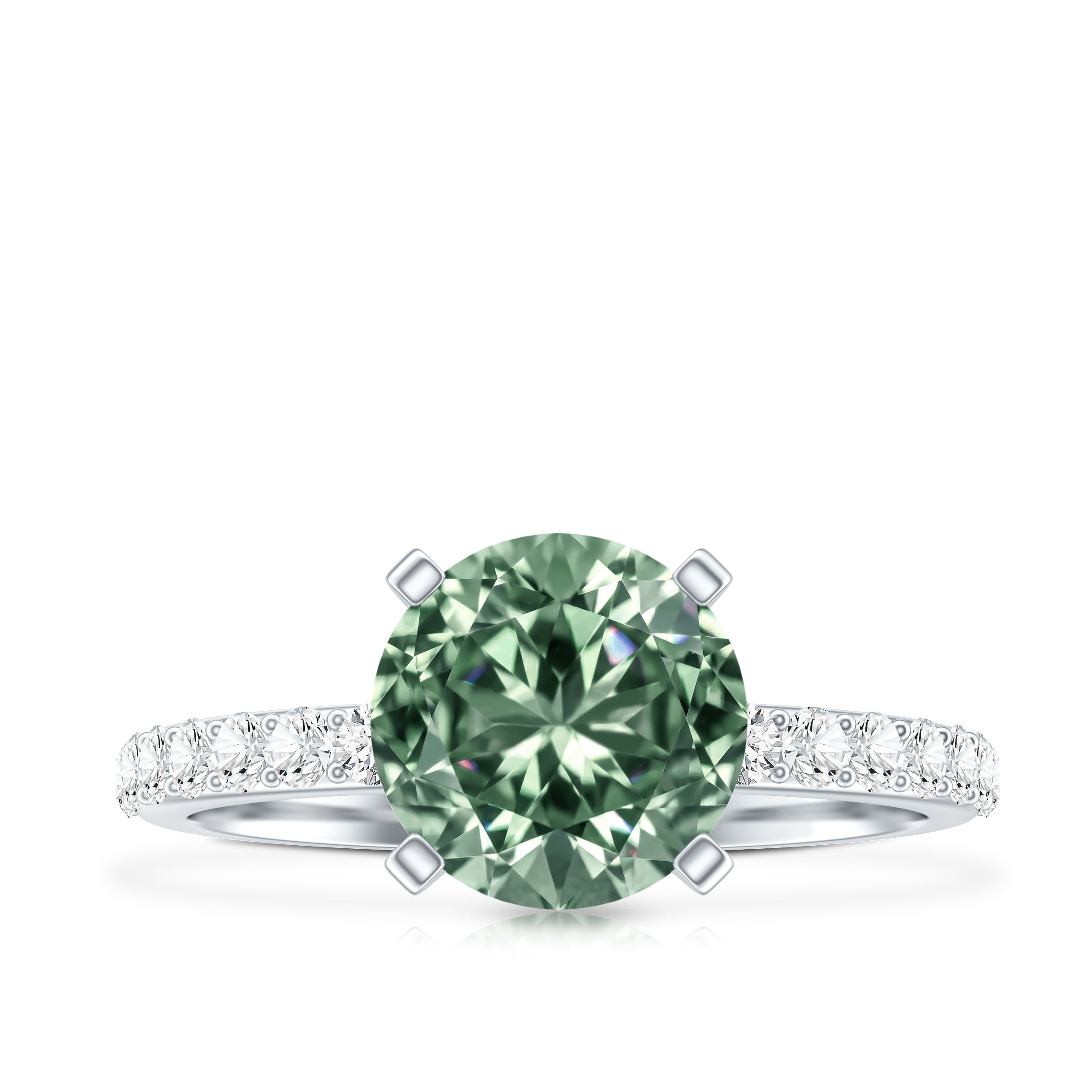 3 Carat Round Lab Grown Green Diamond Solitaire Engagement Ring IGI Certified Vivid Green - VS1 - Rosec Jewels