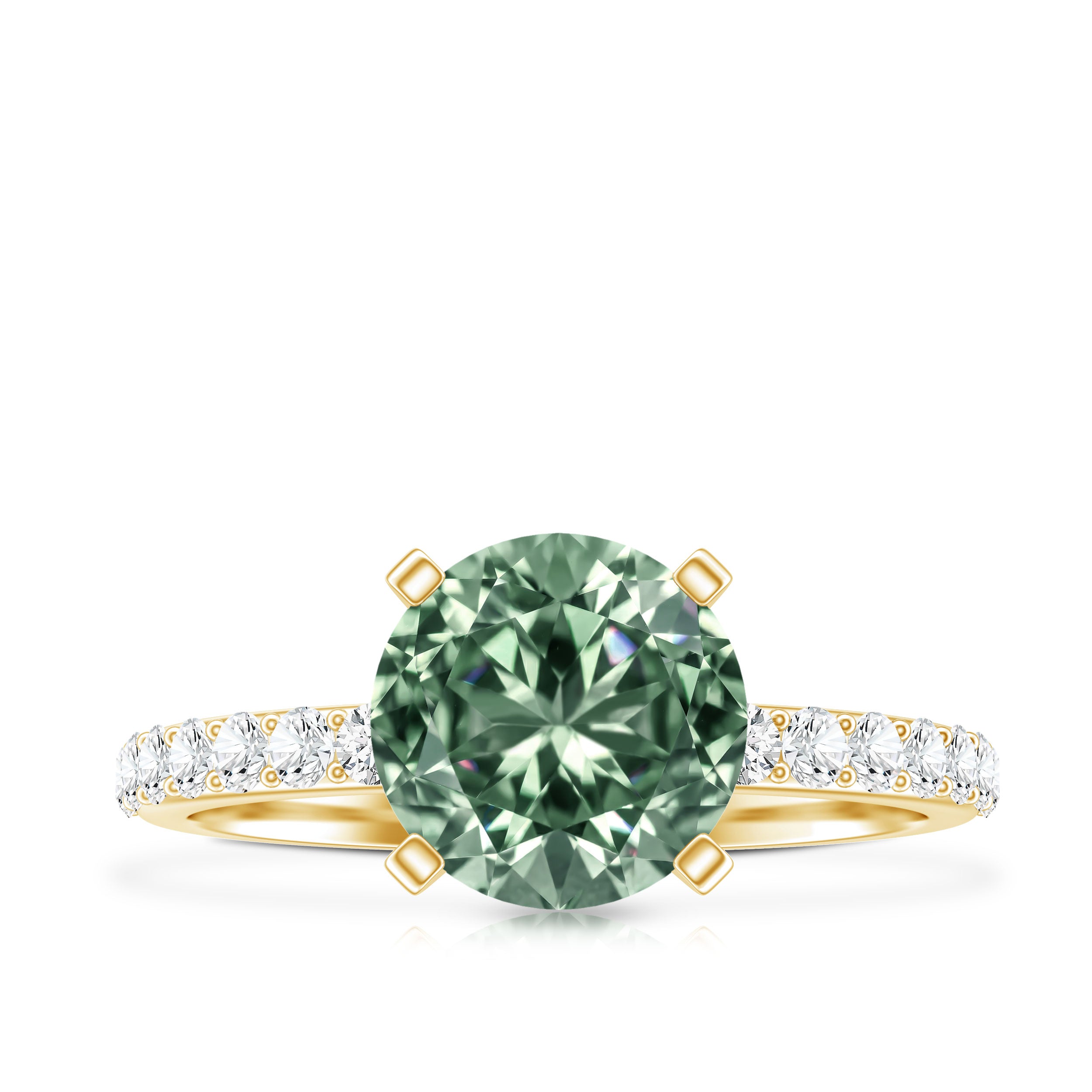 3 Carat Round Lab Grown Green Diamond Solitaire Engagement Ring IGI Certified Vivid Green - VS1 - Rosec Jewels