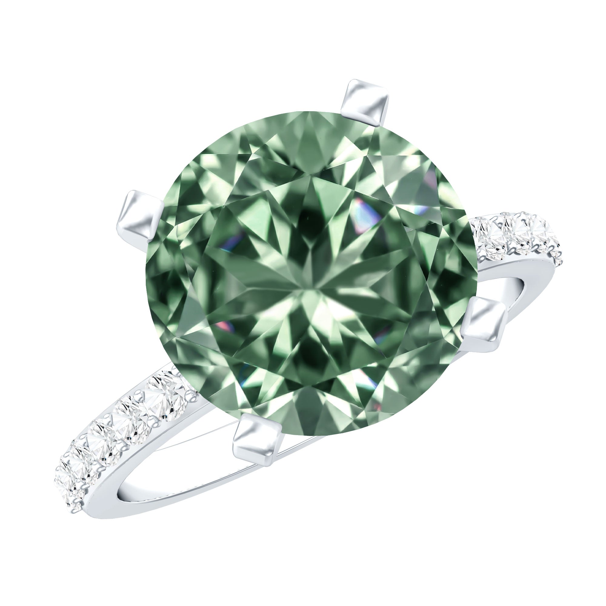 IGI Certified Solitaire 5 Carat Lab Grown Green Diamond Engagement Ring with Side Stones Vivid Green - VS1 - Rosec Jewels