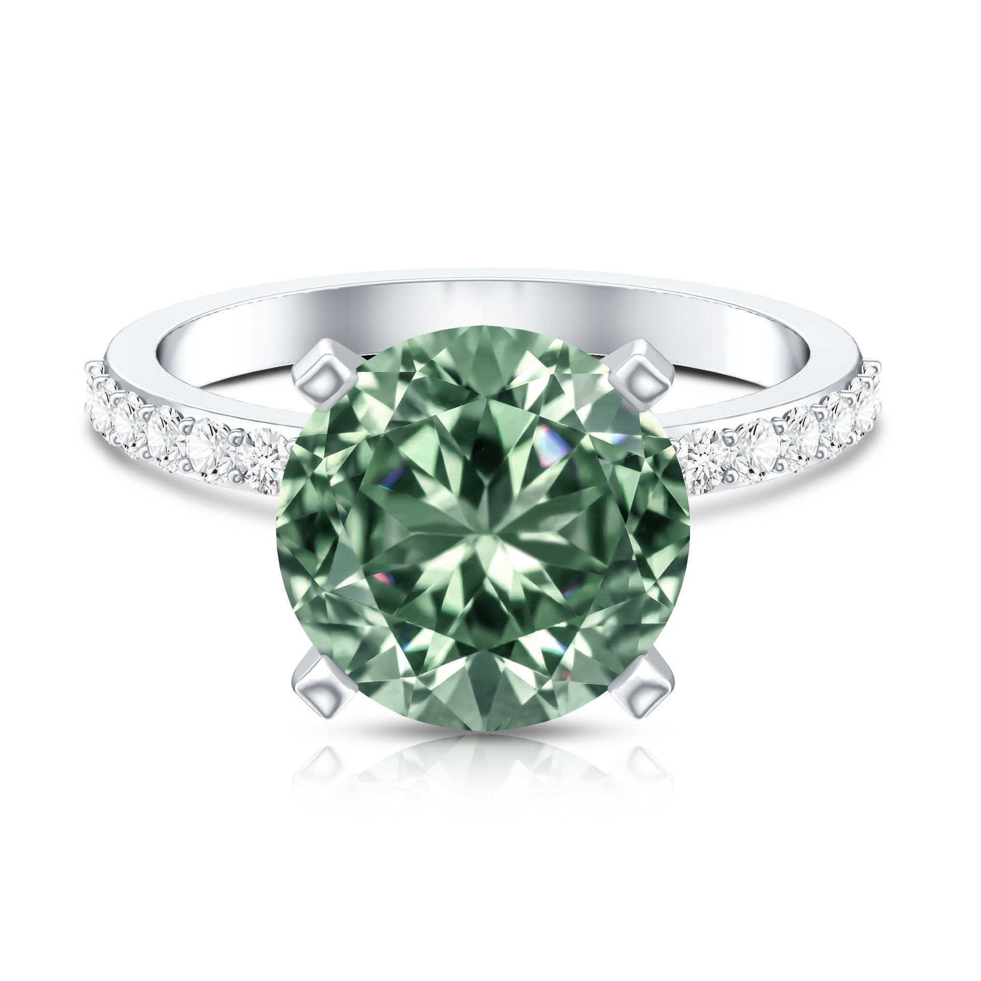 IGI Certified Solitaire 5 Carat Lab Grown Green Diamond Engagement Ring with Side Stones Vivid Green - VS1 - Rosec Jewels