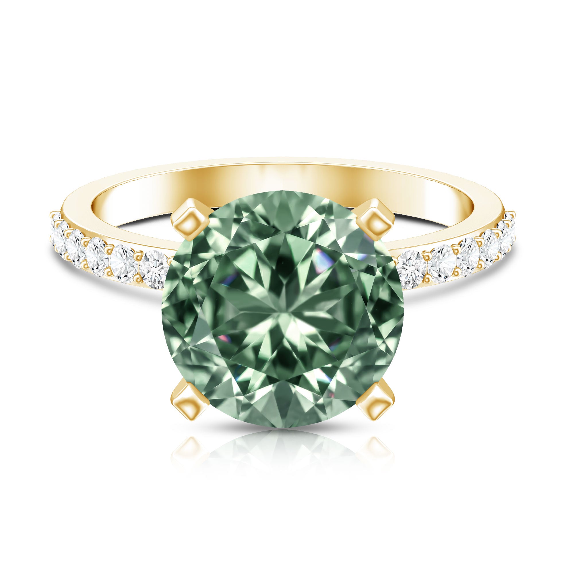 IGI Certified Solitaire 5 Carat Lab Grown Green Diamond Engagement Ring with Side Stones Vivid Green - VS1 - Rosec Jewels