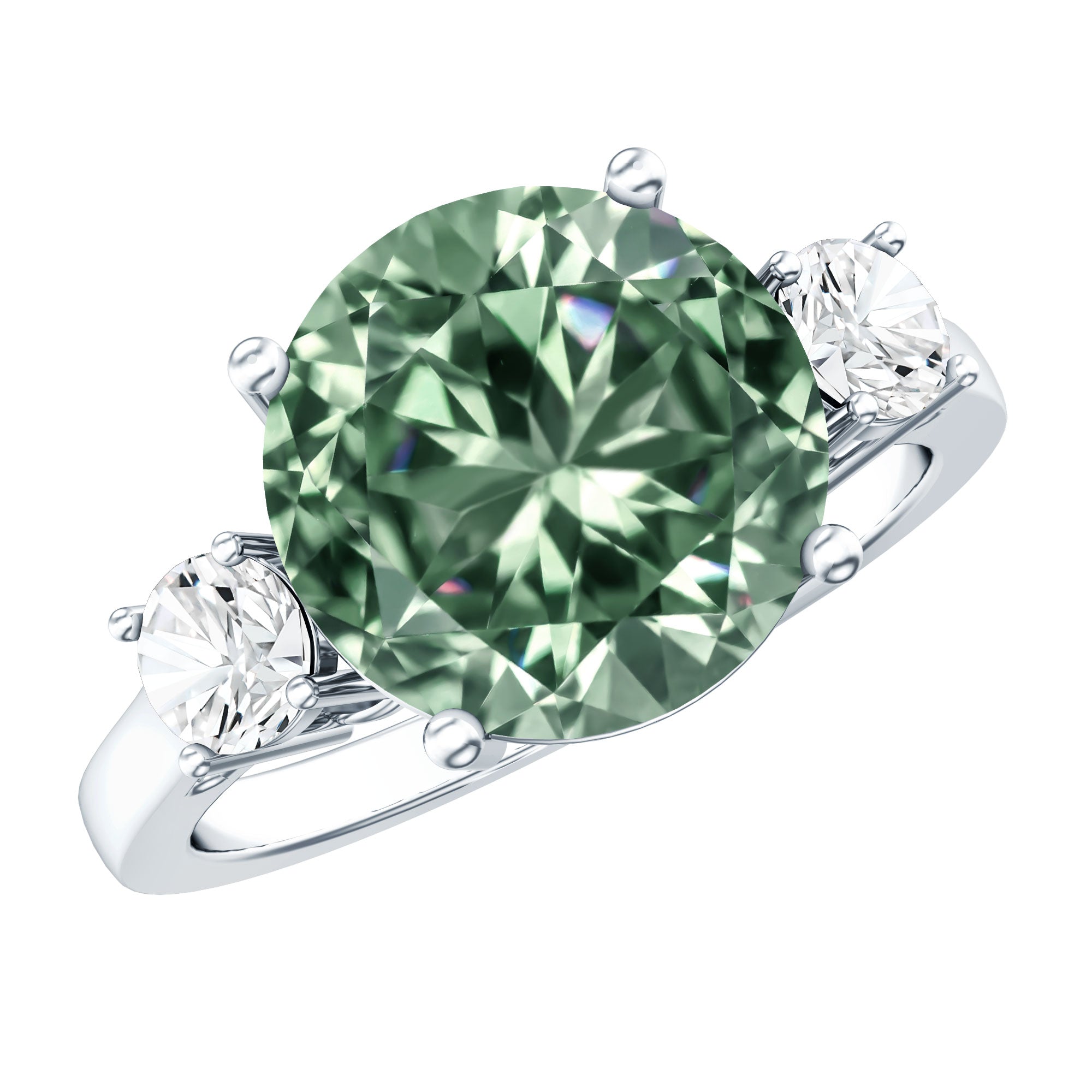 5 Carat Lab Grown Green Diamond Three Stone Engagement Ring with IGI Certificate Vivid Green - VS1 - Rosec Jewels