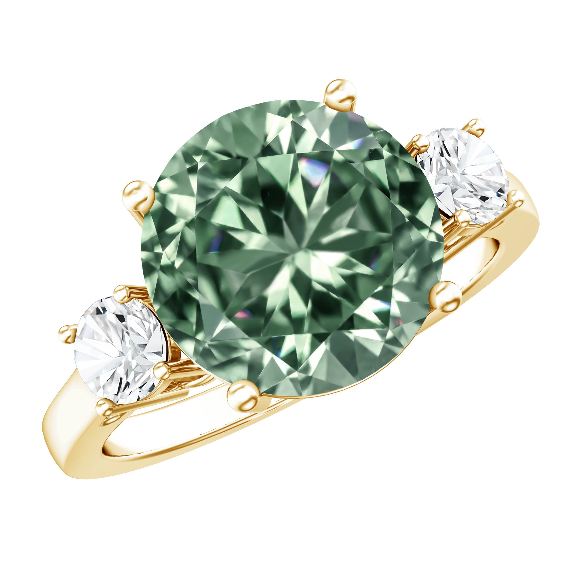5 Carat Lab Grown Green Diamond Three Stone Engagement Ring with IGI Certificate Vivid Green - VS1 - Rosec Jewels