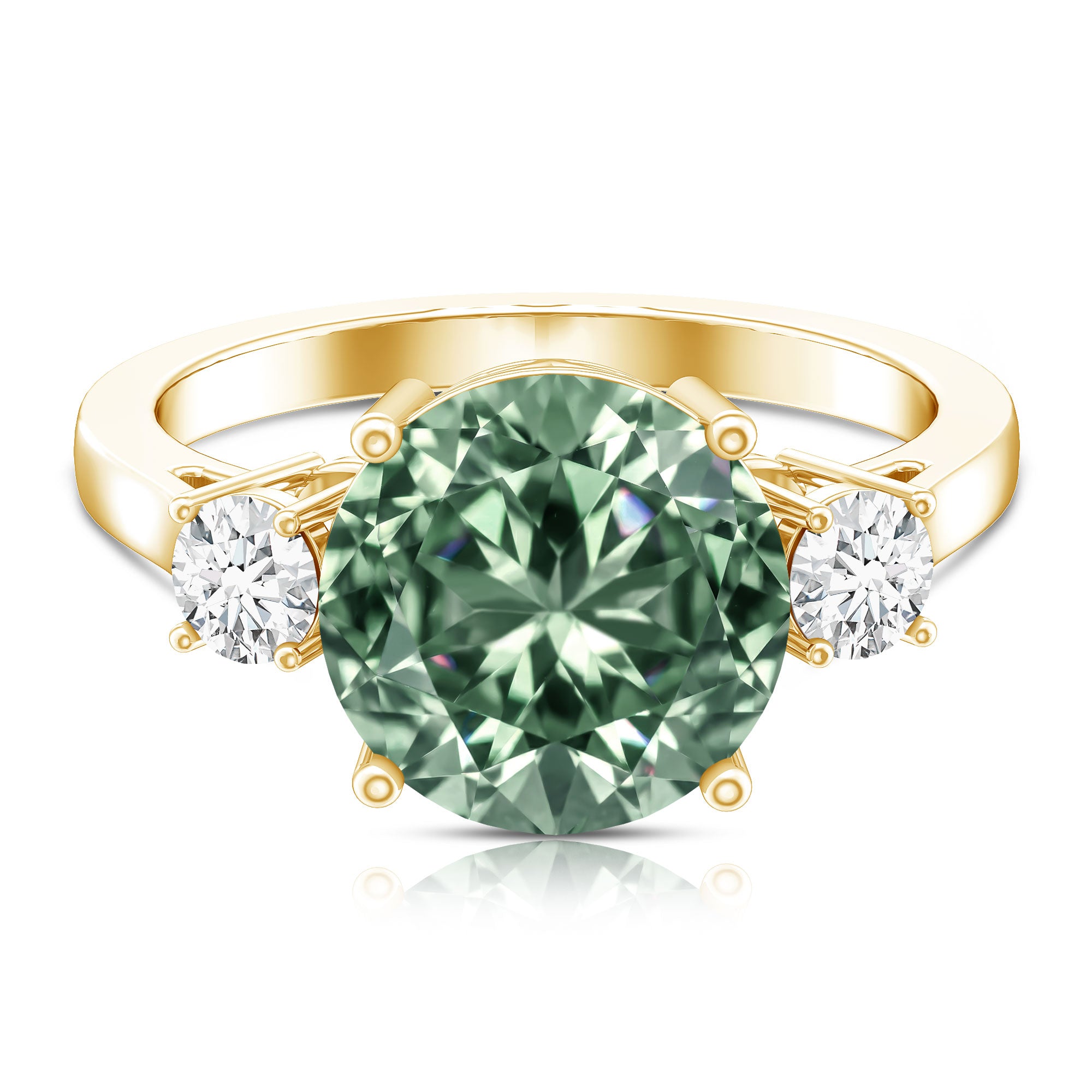 5 Carat Lab Grown Green Diamond Three Stone Engagement Ring with IGI Certificate Vivid Green - VS1 - Rosec Jewels