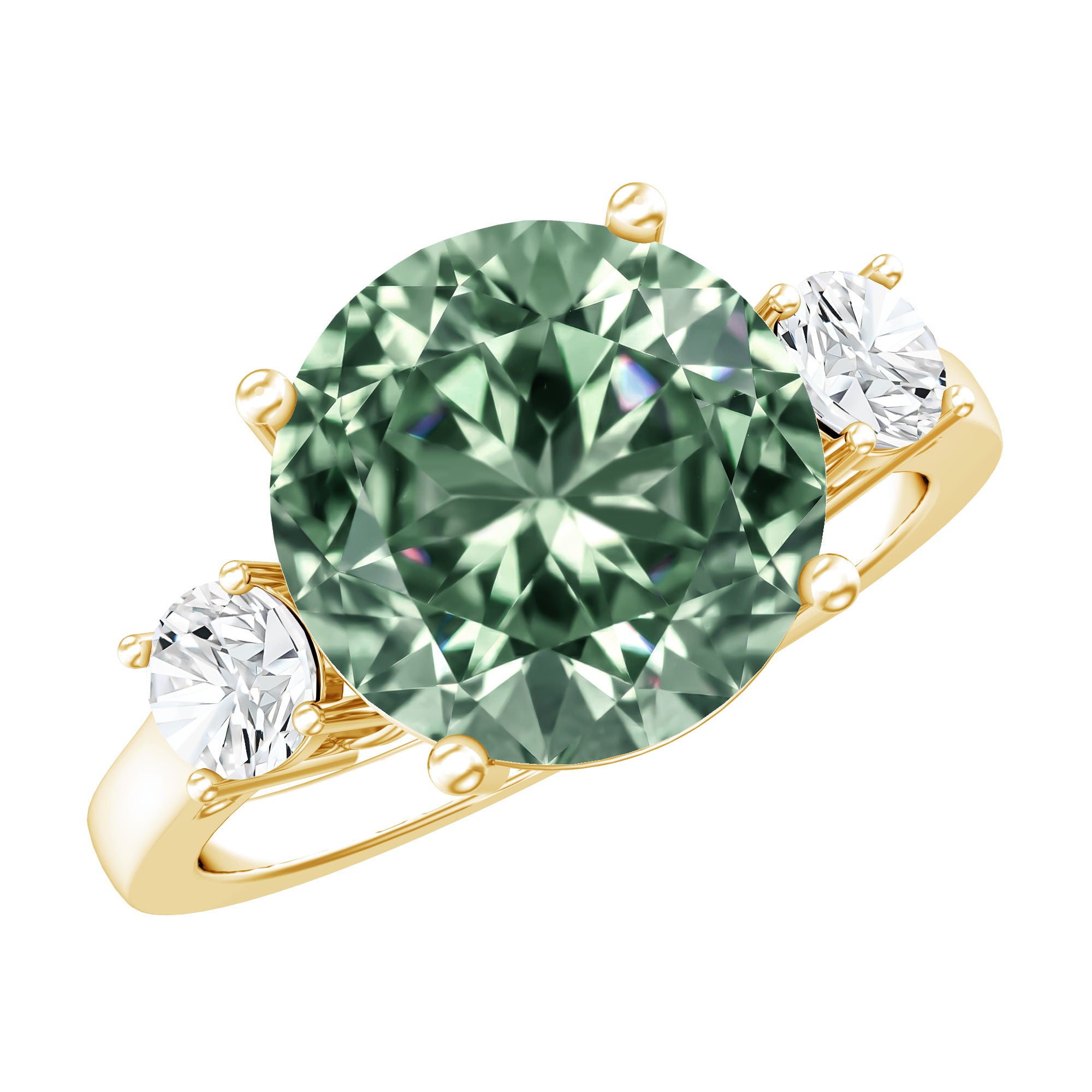 IGI Certified 3 Carat Lab Grown Green Diamond Triple Stone Engagement Ring Vivid Green - VS1 - Rosec Jewels