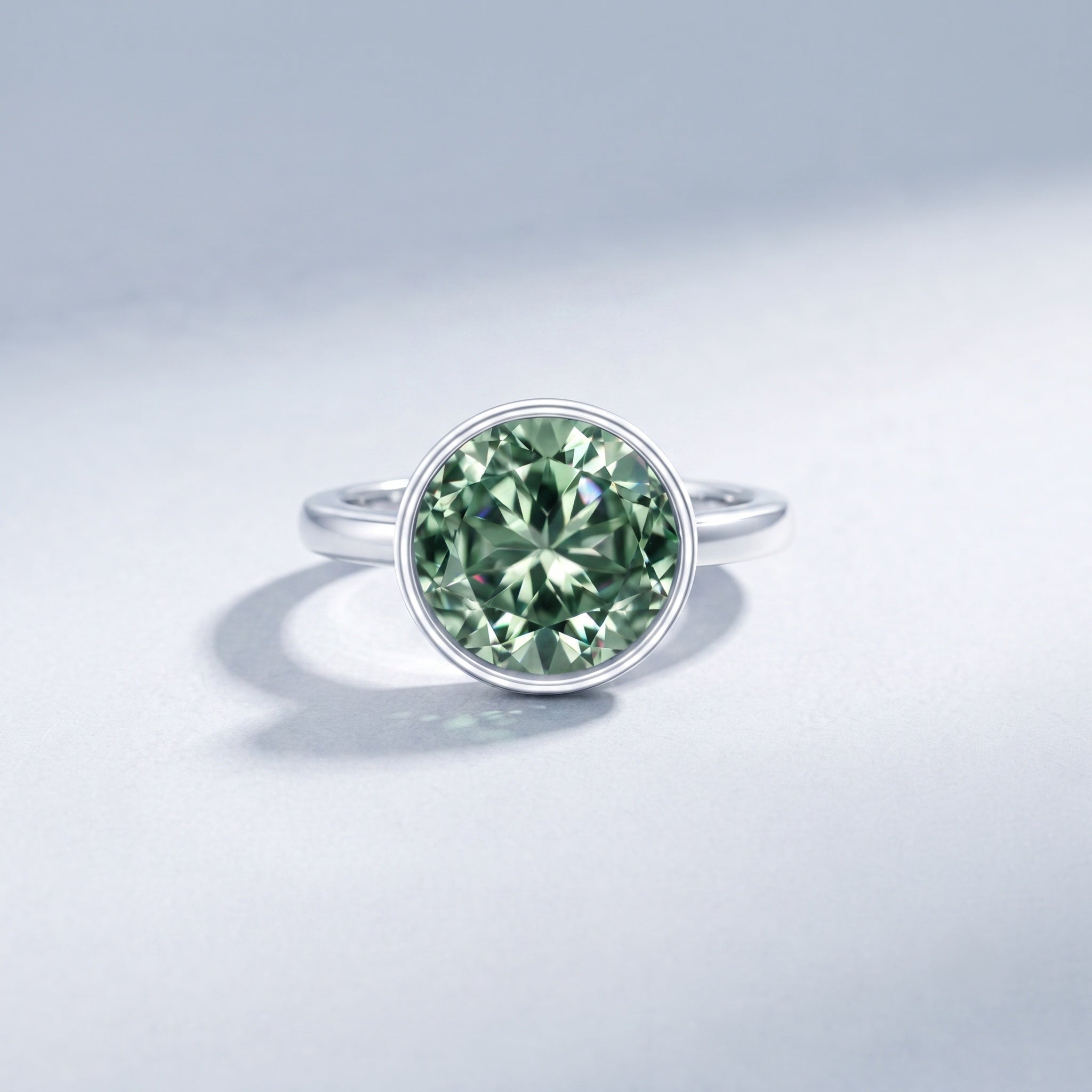 Bezel Set 4 Carat Lab Grown Green Diamond Solitaire Engagement Ring with IGI Certificate Vivid Green - VS1 - Rosec Jewels